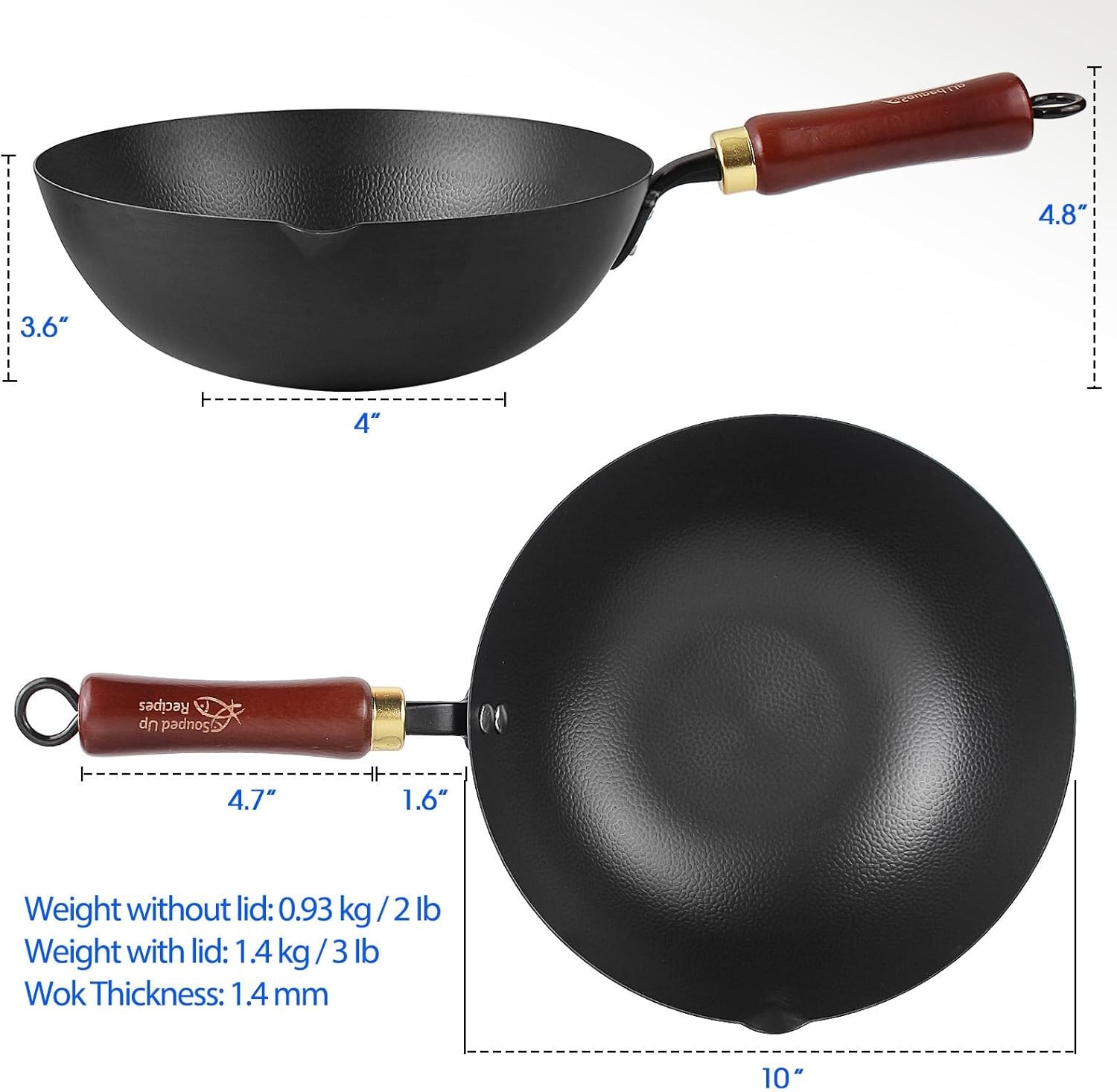 10 Inch Carbon Steel Wok For Electric, Induction and Gas Stoves