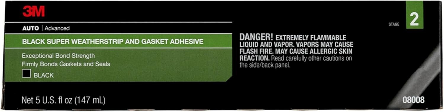 3M Black Super Weatherstrip and Gasket Adhesive, 08008, 5 fl oz, 1 Per Pack