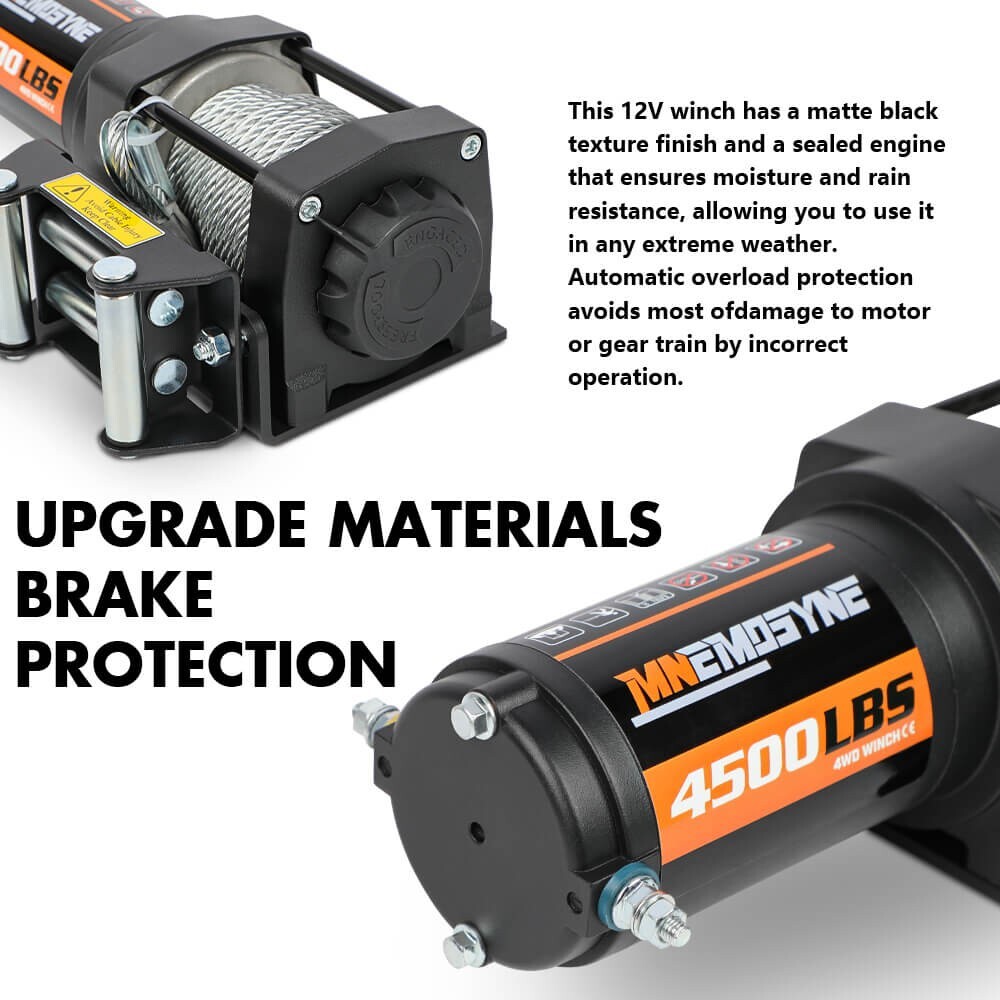 MNEMOSYNE Electric Winch 4500lb Steel cable Wireless Remote Towing ATV UTV 4×4