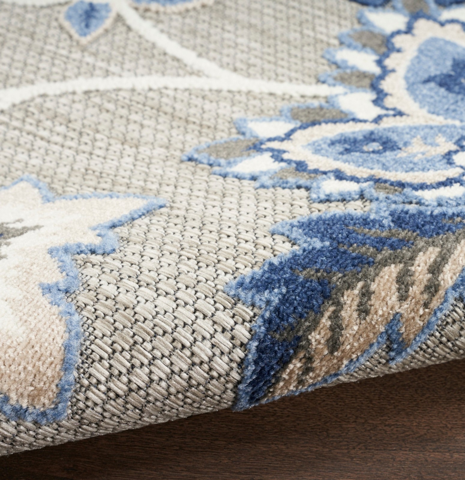 Nourison Home Splash Floral Indoor Outdoor Area Rug 5'x8' Blue Gray Deck