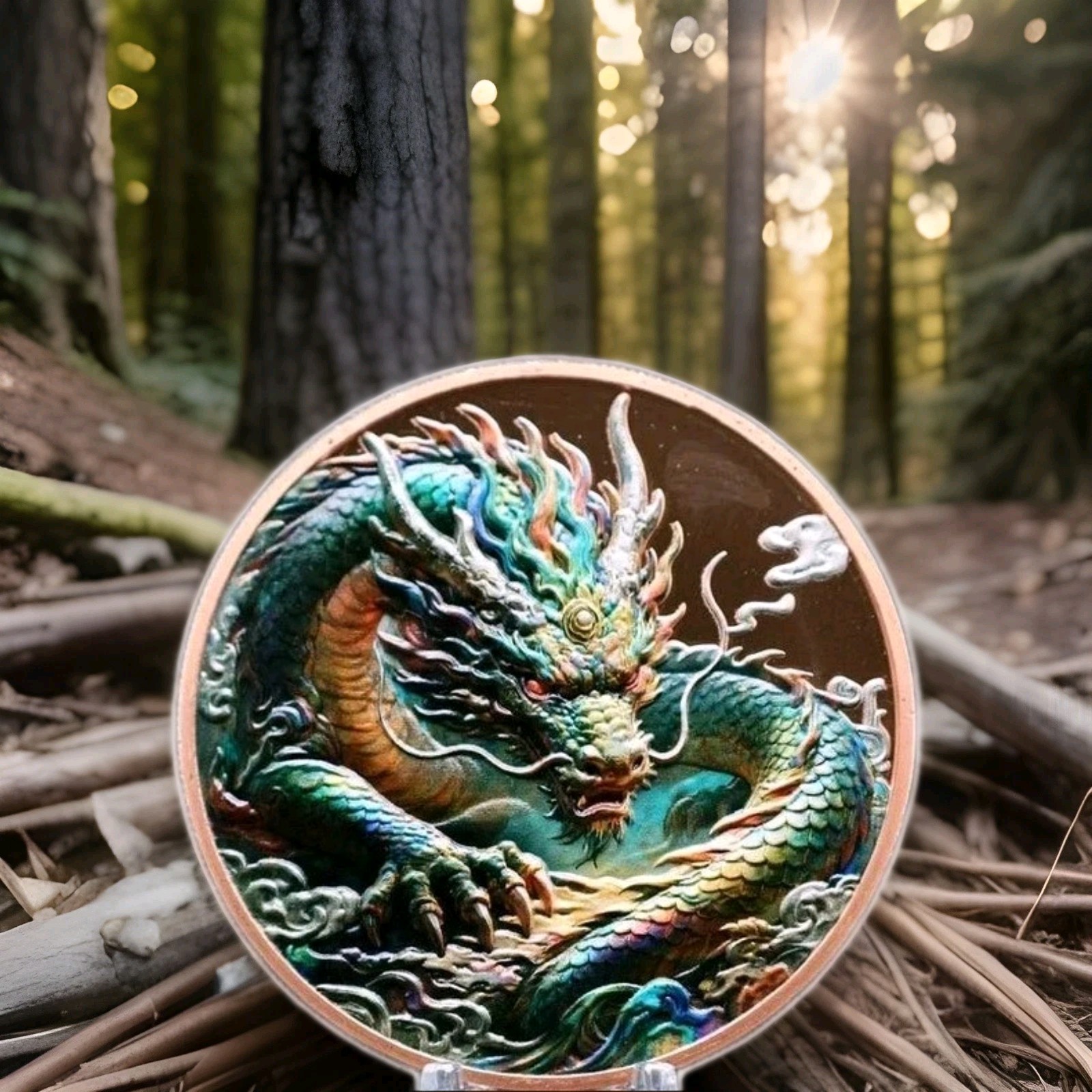 5oz .999 Copper Hi-Relief Medal 2025 Dragon Lore Colorized Limited In CAPSULE.
