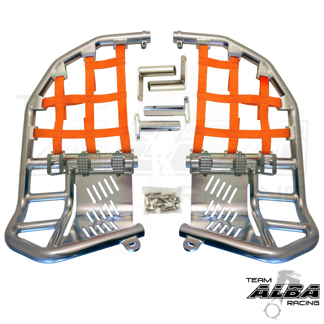 Raptor 700 660 Nerf Bar Nets Fit Alba Tusk with heel guards Orange J