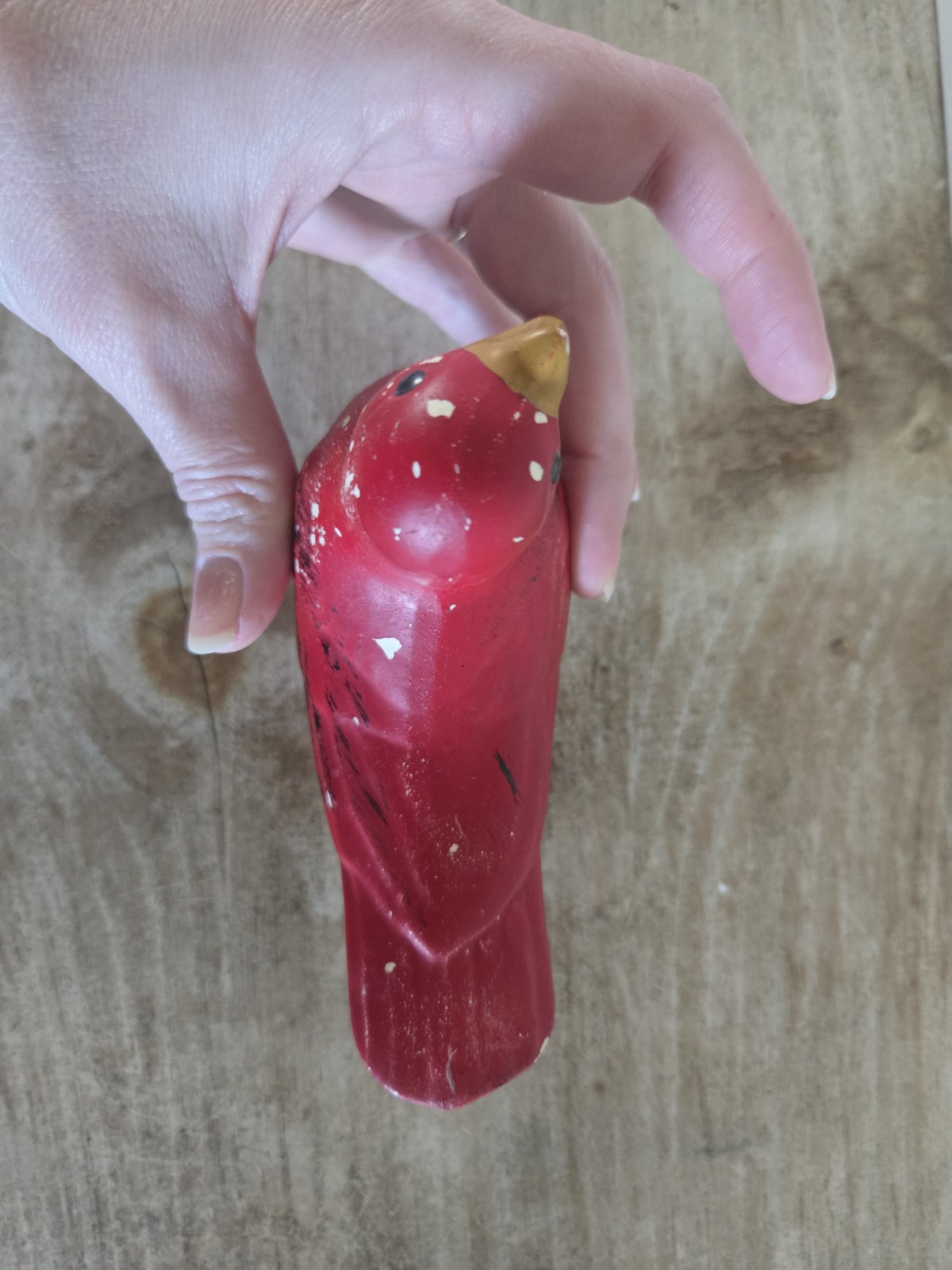 Roseville Ohio L&H Pottery Red Cardinal Bird Bath Clip On 1960s Vintage