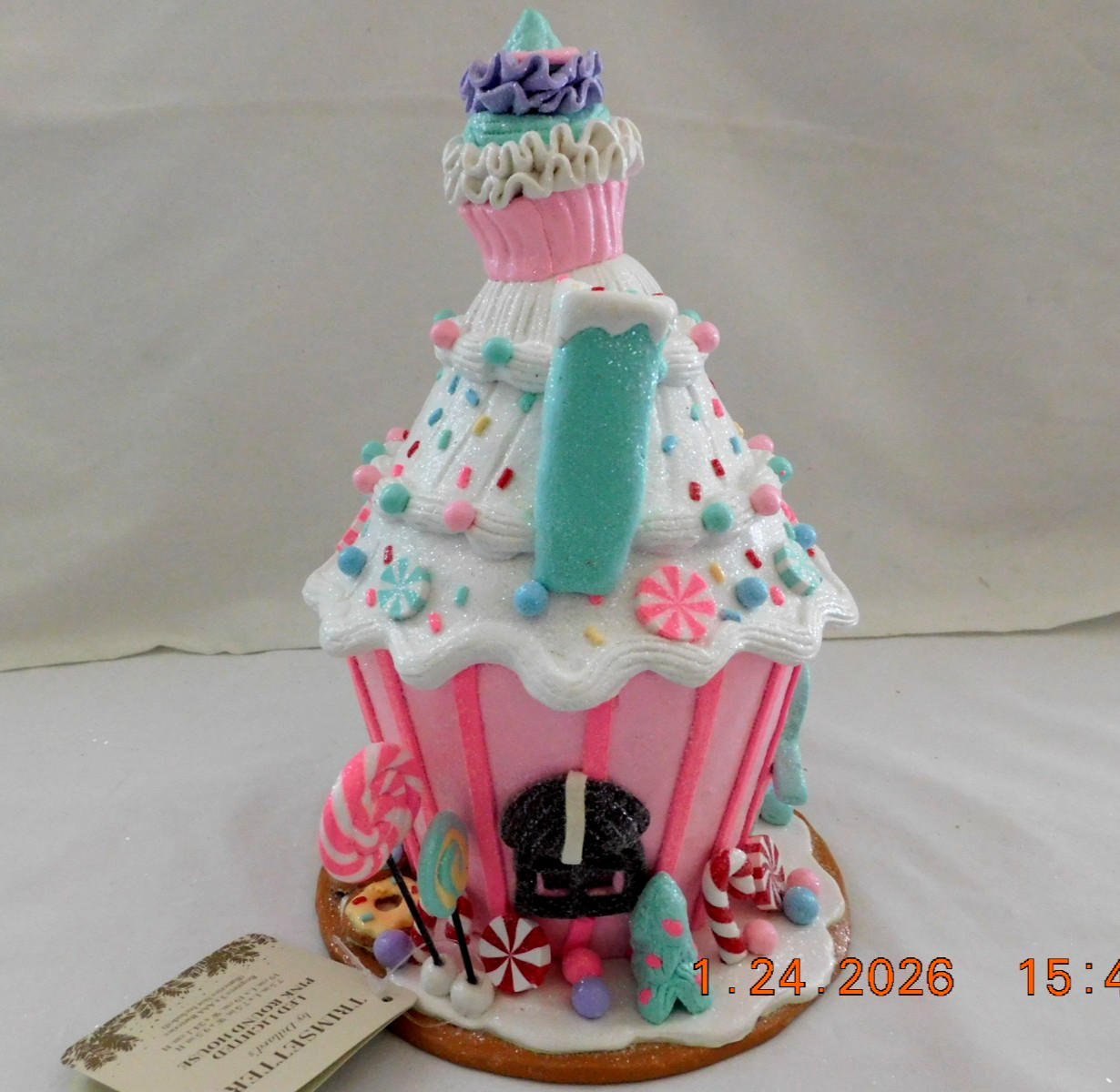 New 2025 Trimsetter Gingerbread Light Up LED "Round Pink House" 9.5"T x 7.5"