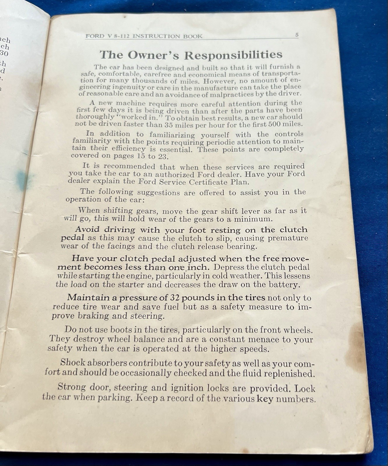 VINTAGE FORD V8 INSTRUCTION BOOK 112 INCH WHEELBASE BOOKLET
