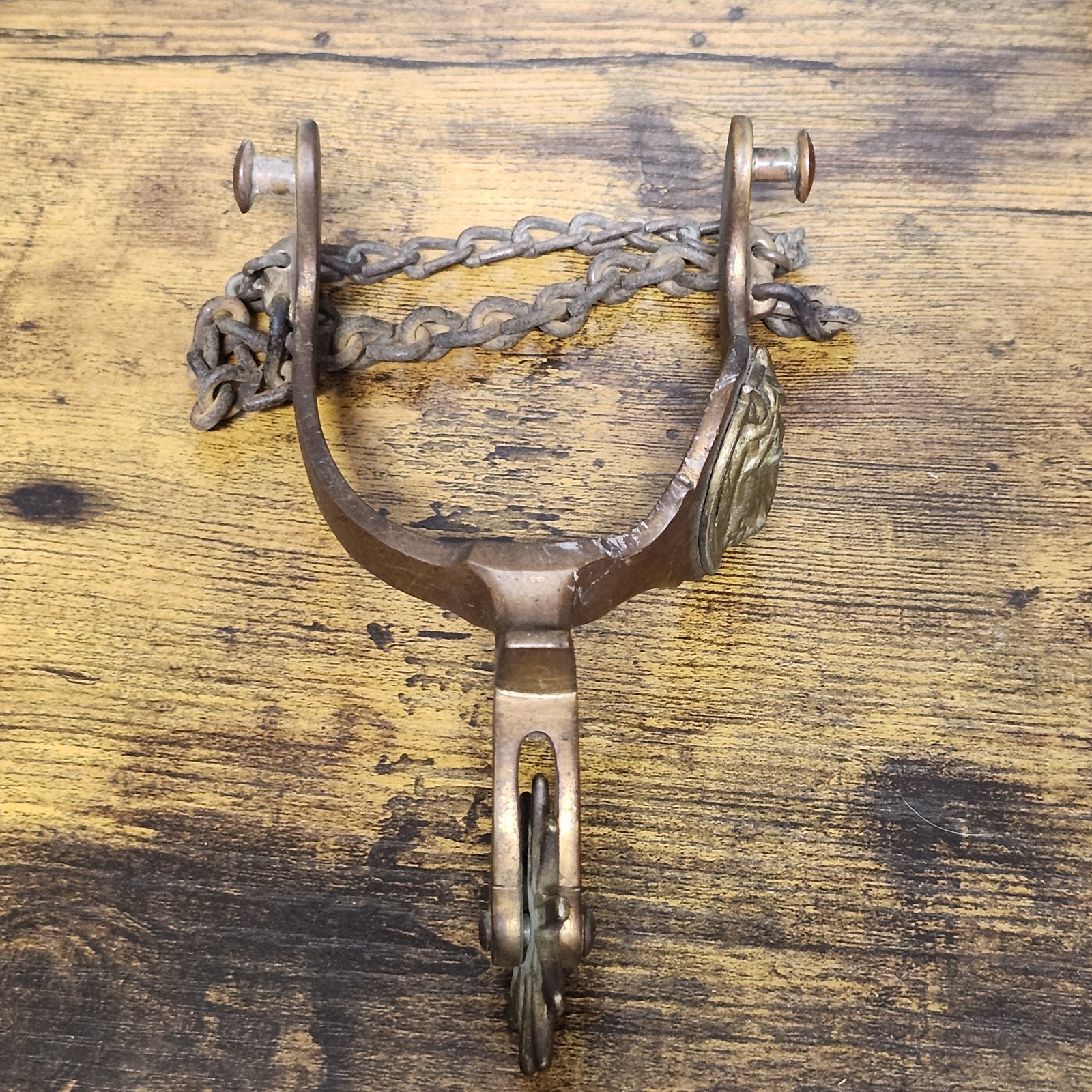 Antique Horse Head Western Spurs Star Mark August Buermann Era Bronze Toned