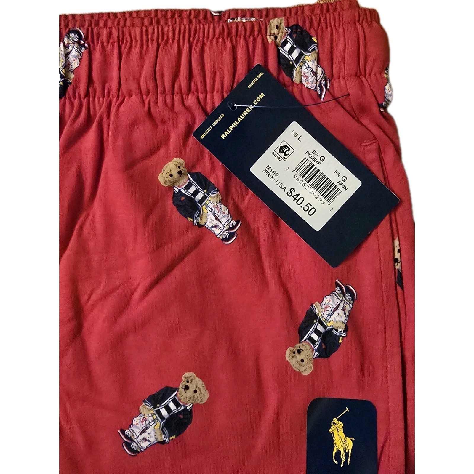 Polo Bear By Ralph Lauren Men's Red Jersey Sleep/Pajama/Active Shorts Size Large