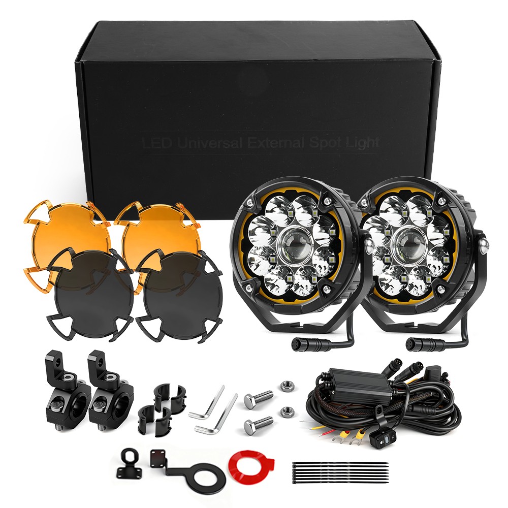 Pair LED Auxiliary Driving Spot Fog Lights Hi/low Beam Motorcycle Adventure Bike