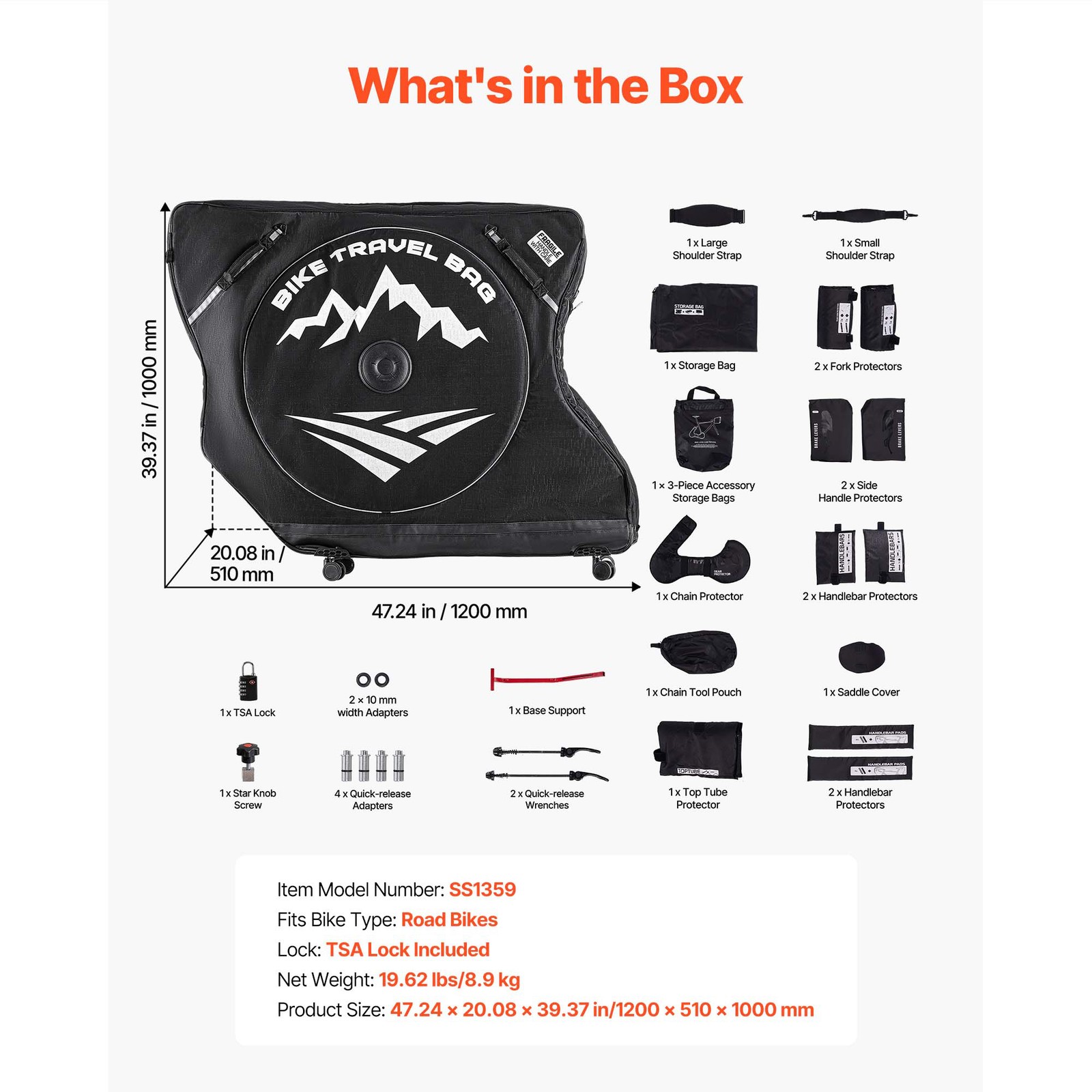 Uimoso Bike Travel Bag for 37-42 in Wheelbase, 600D Bicycle Storage Case