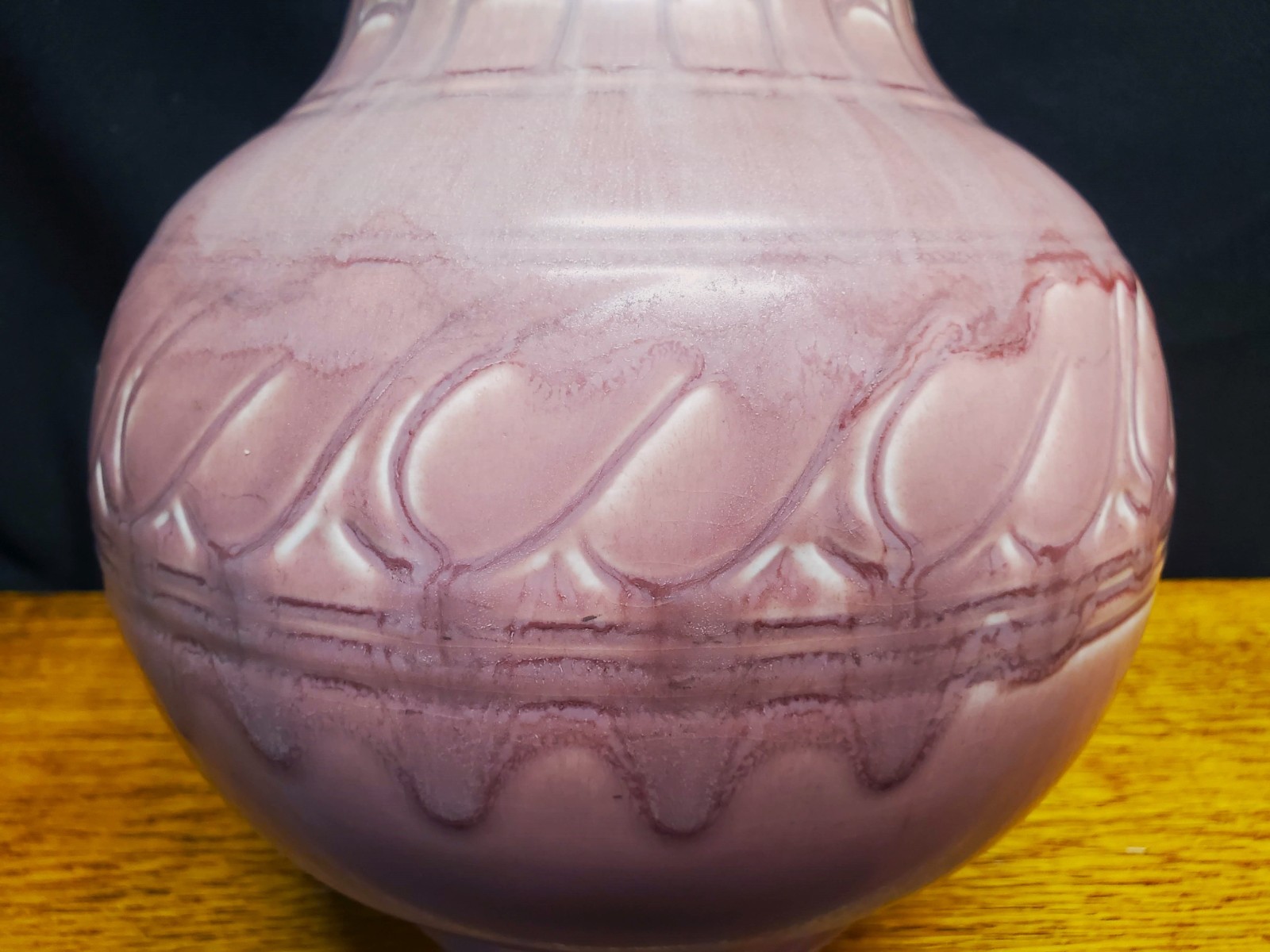 1925 Rookwood Pottery Large 8.5"x7" Vase Mauve Rose Matte Incised Design