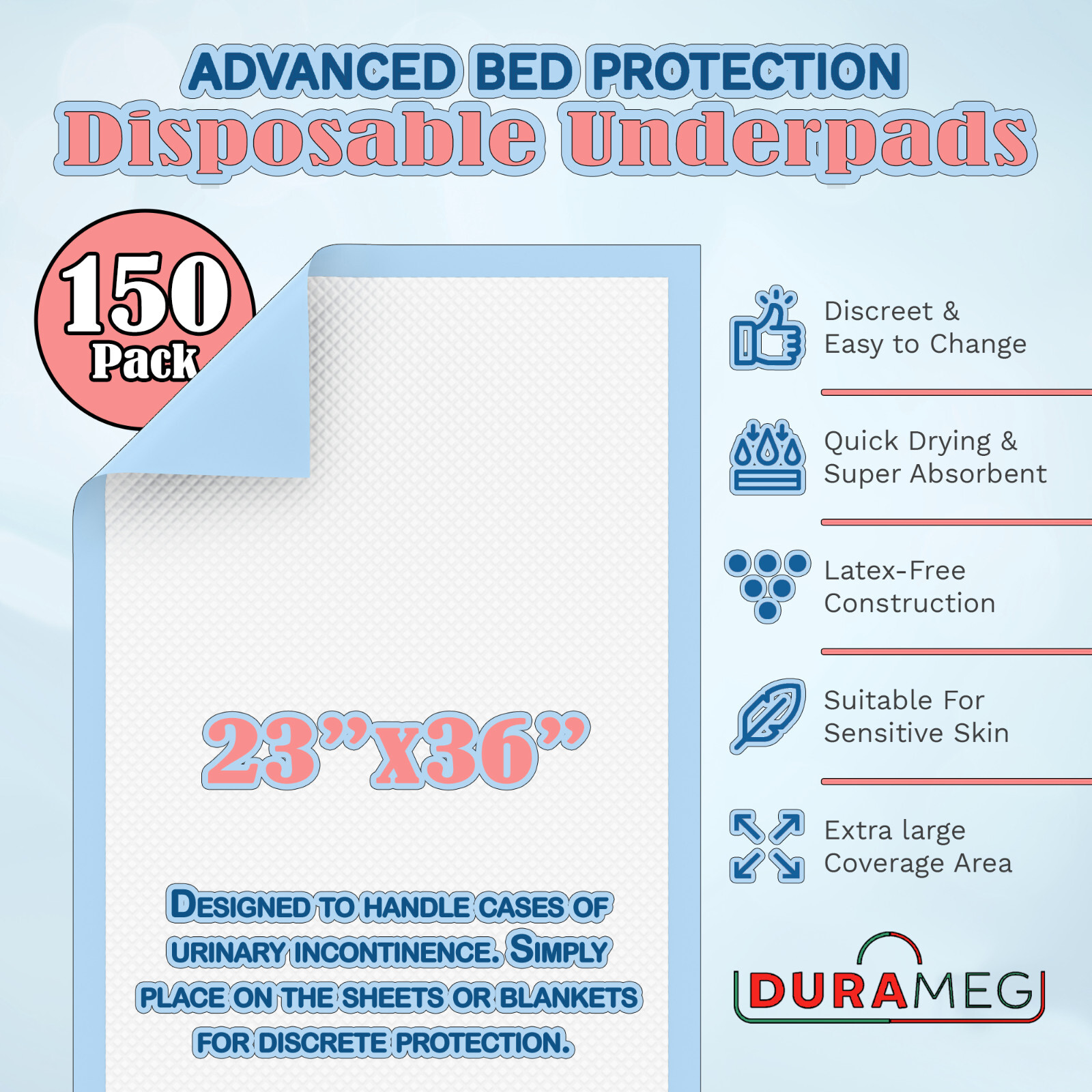 Chux Pads [150-Pads] Underpads 23x36 Puppy Pads | Bed & Pee Pads | Chucks Pads