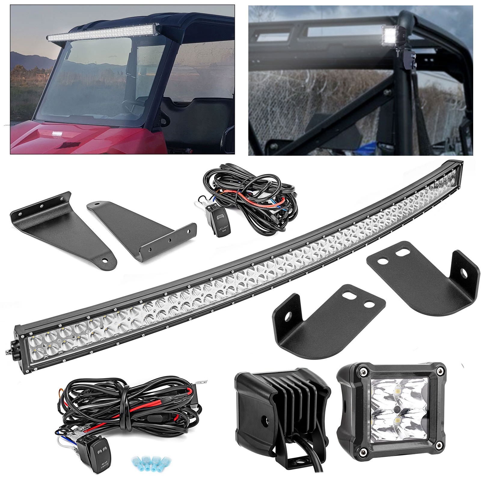 52" LED Bar+Pod Light Front & Rear Roof Mount For Polaris Ranger 570 900 1000