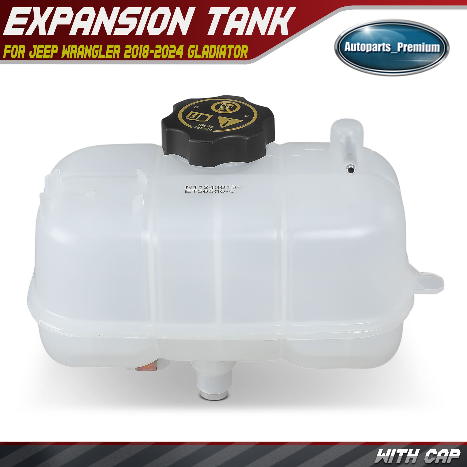 Coolant Reservoir Expansion Tank with Cap for Jeep Wrangler 2018-2024 Gladiator