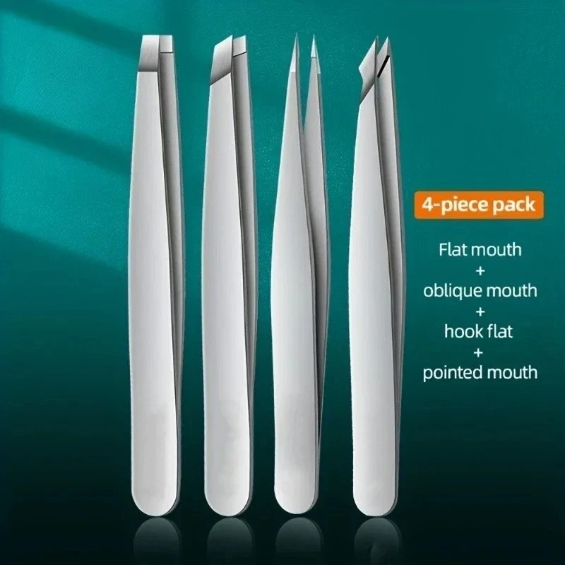 4pcs Stainless Steel Tweezers Set for Eyebrows Facial Hair Precision Grooming