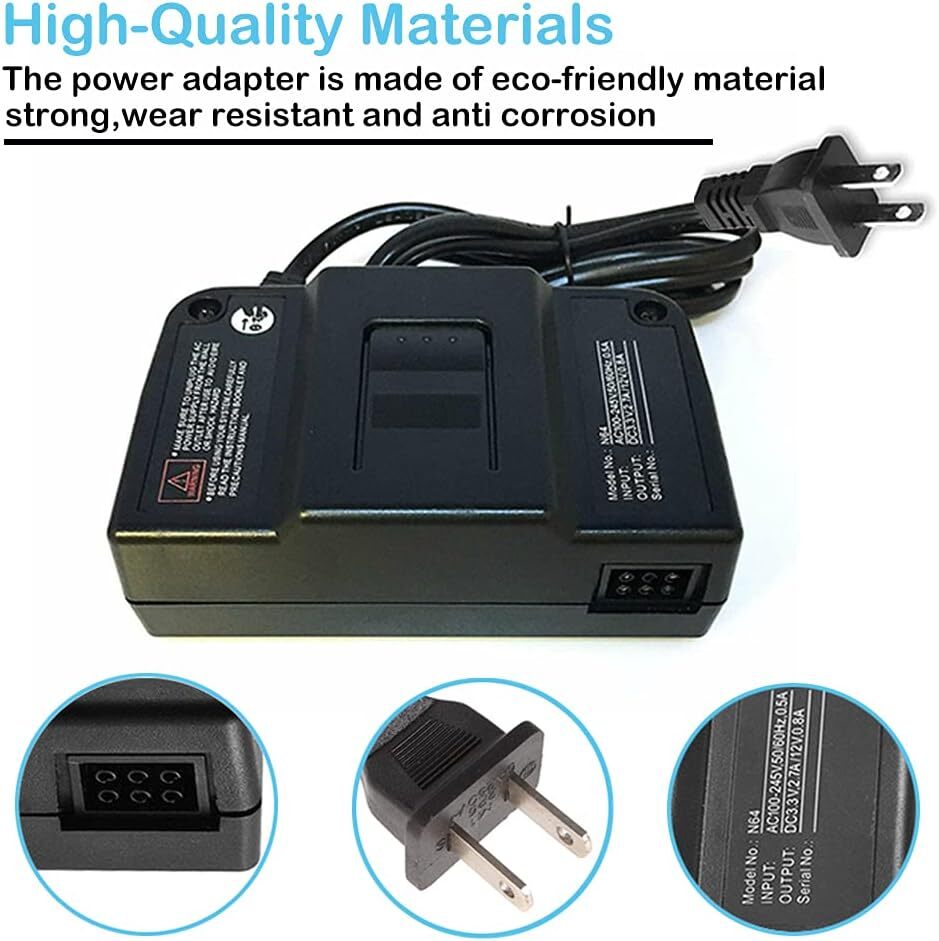 AC Adapter Power Supply &AV Cable Cord For Nintendo 64 N64 Bundle Lot Brand New