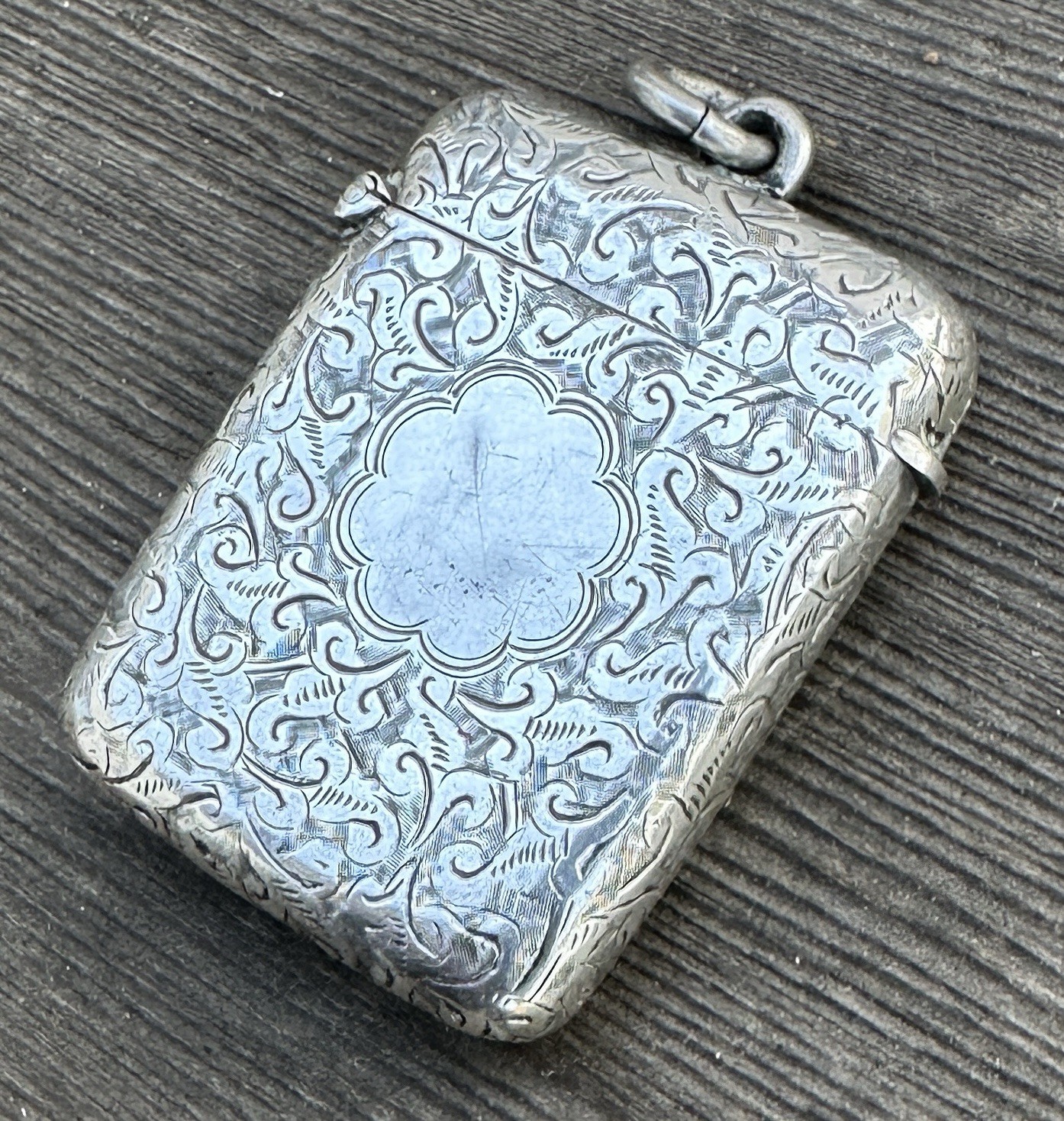 Antique Albert Baker & Co. Sterling Silver Engraved Vesta Case Match Safe
