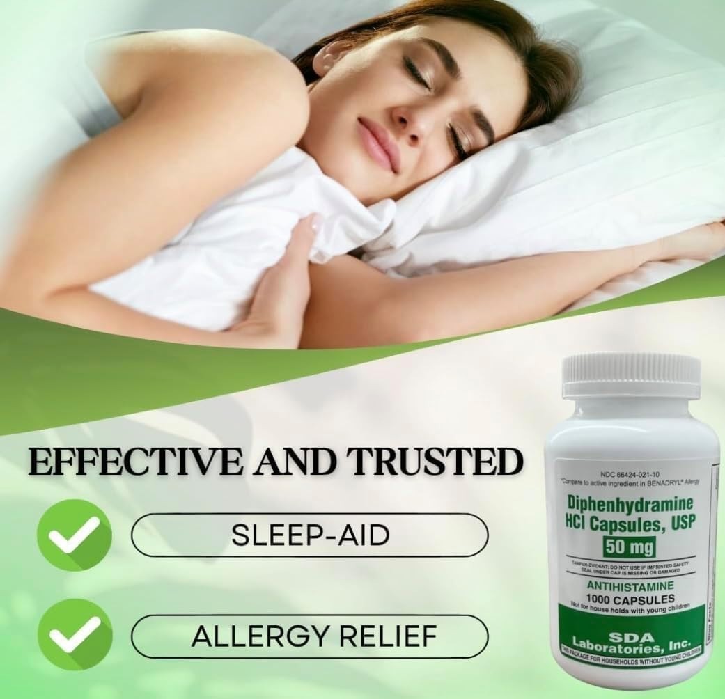 DIPHENHYDRAMINE 50MG 1000ct capsules, SDA LABS, Allergy Relief