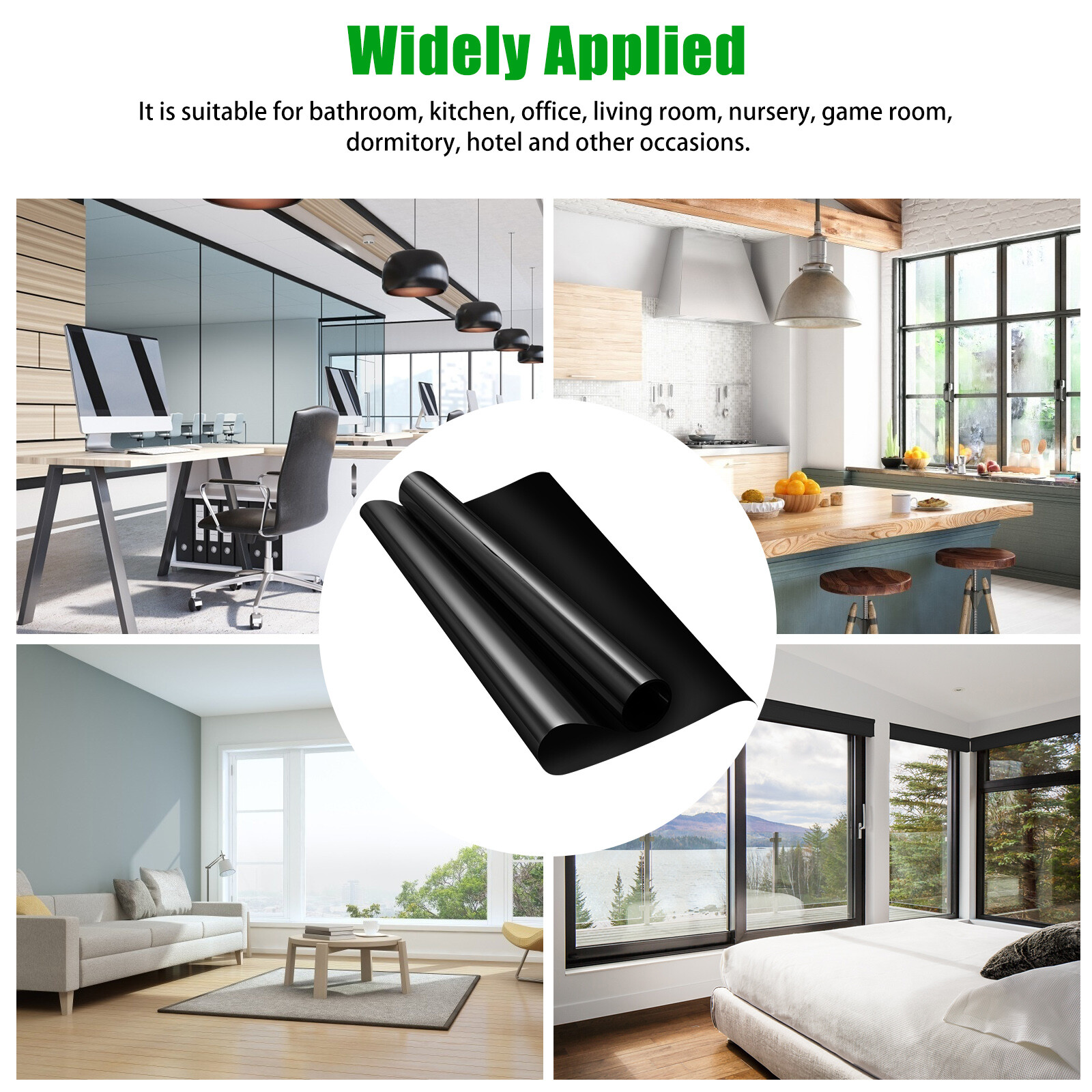 Static Cling Blackout Window Film 100% UV Blocking Thick Black Tinting Sun Cover