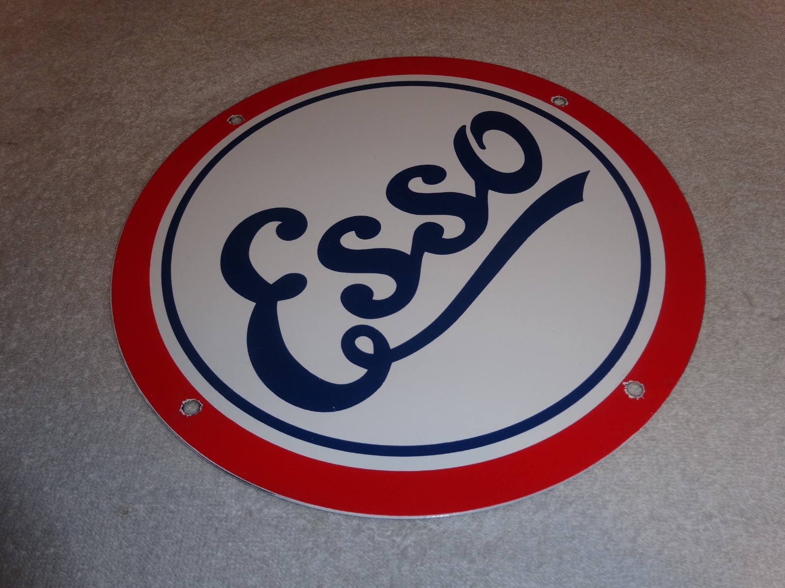 VINTAGE ESSO GASOLINE CURSIVE PORCELAIN METAL SERVICE STATION GASOLINE OIL SIGN!