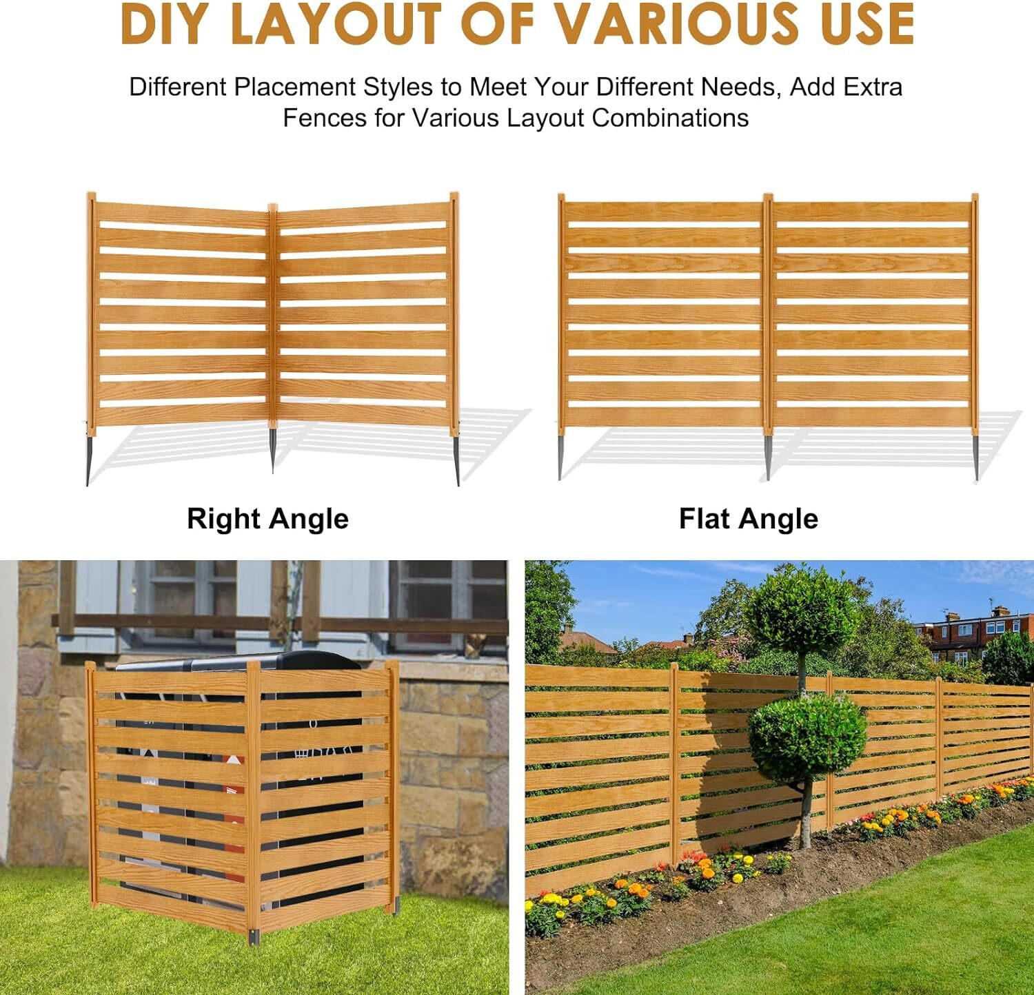 NAIZEA 2 Panel Air Conditioner Fence Wood Privacy Screens Fence Panels Outdoor