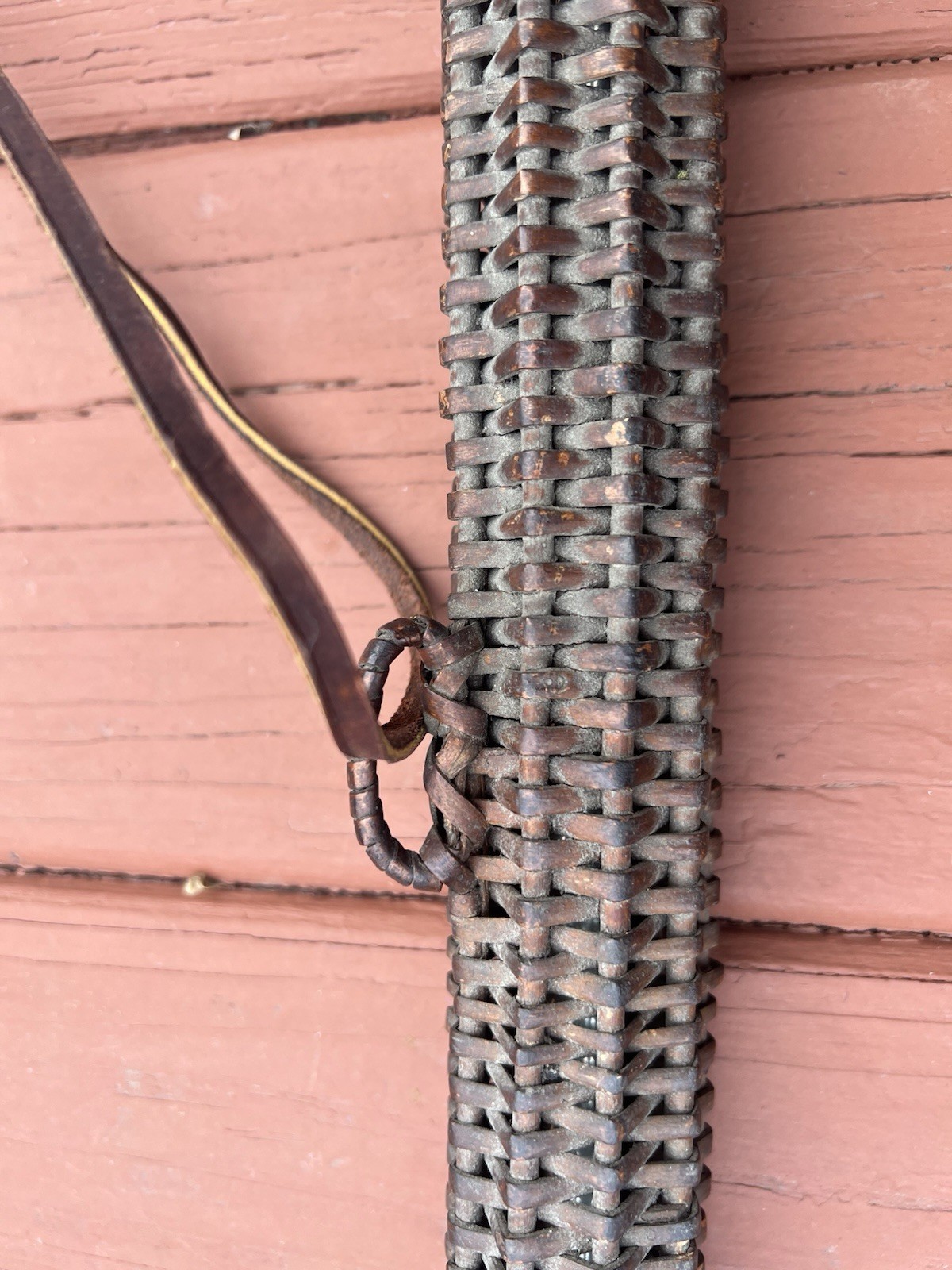 Signed George Potter Copper Brass Silver Long Fox Hunting Horn Wicker Sheath