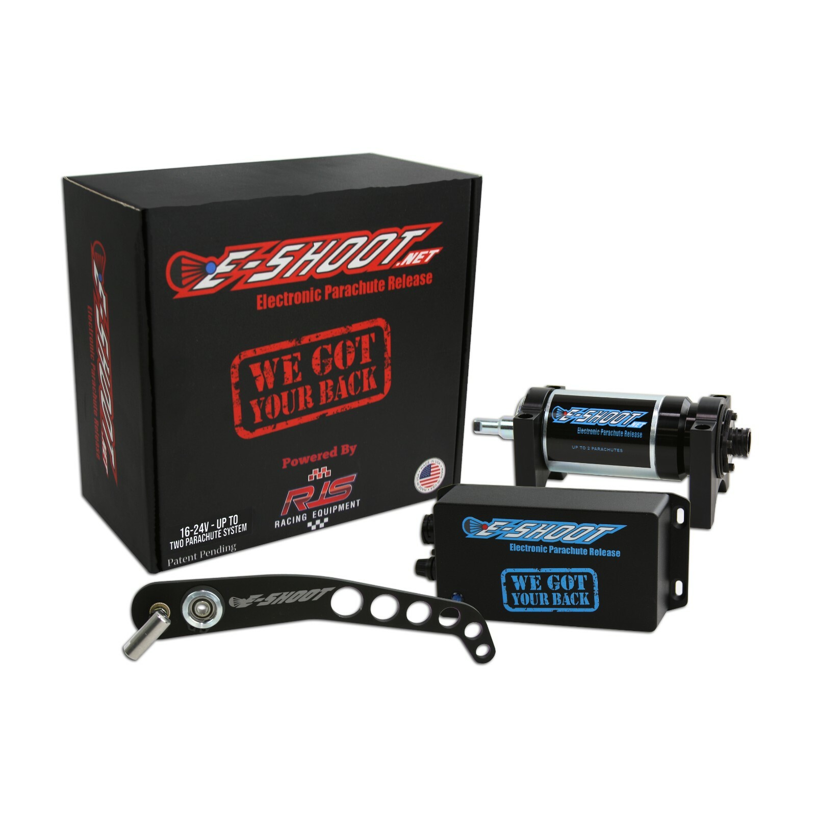 E-Shoot Blue Solenoid Dual chutes for 16-24 volts systems up to 2 parachutes