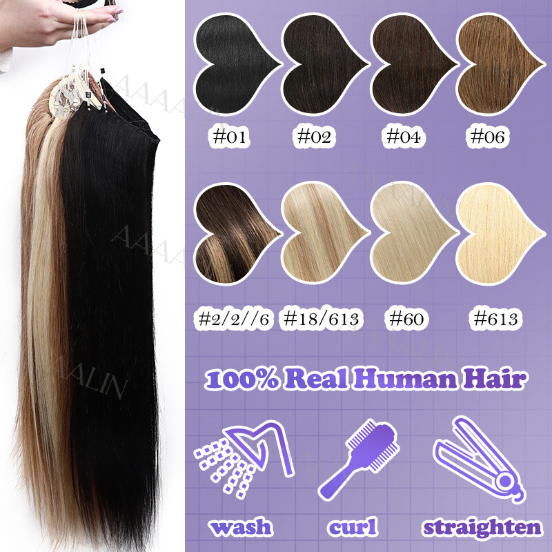 Invisible 100% Real Remy Human One Piece Wire Clip in Hair Extensions Nano Ring