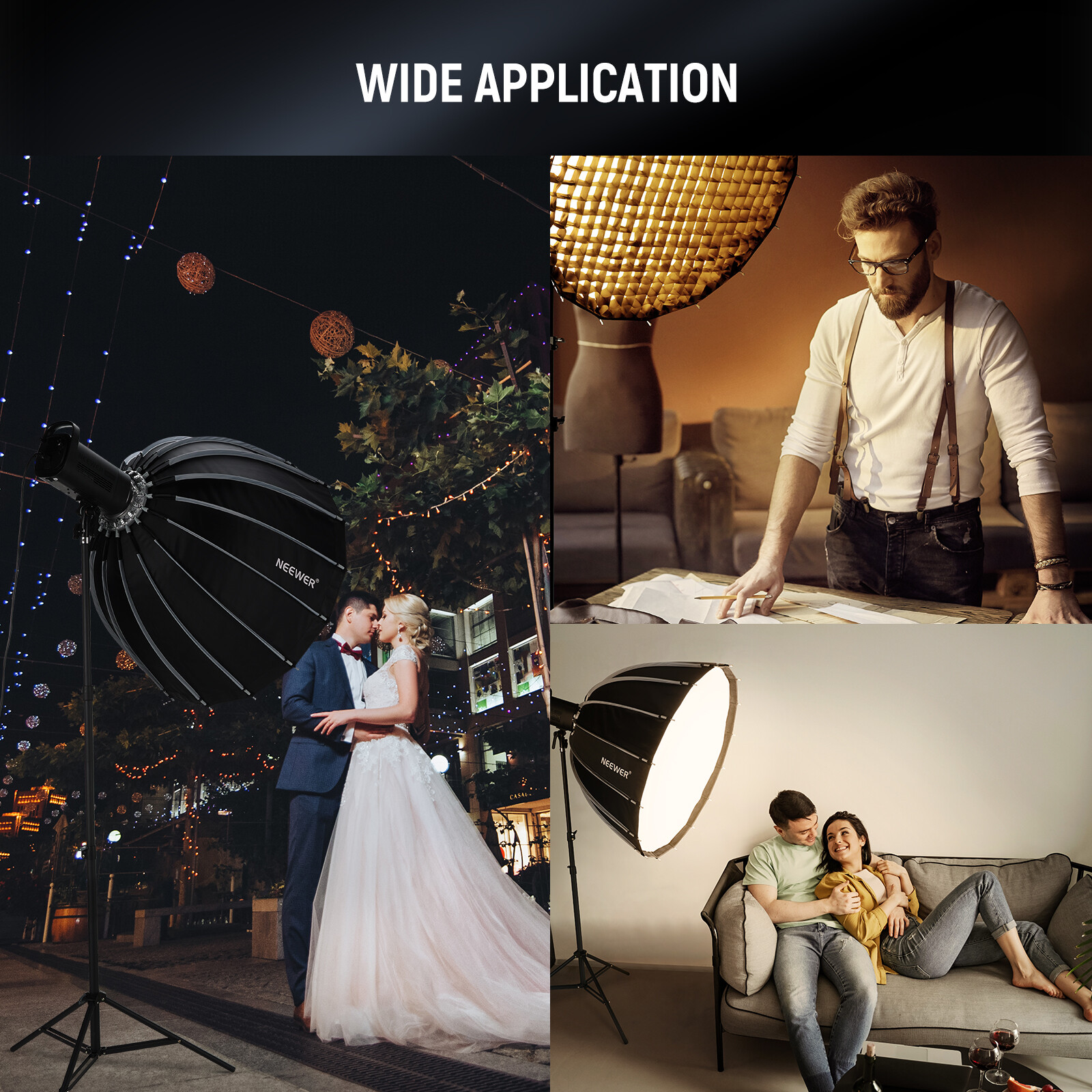 NEEWER 35.4"/90cm Parabolic Softbox Bowens Mount with Diffusers/Grid/Bag