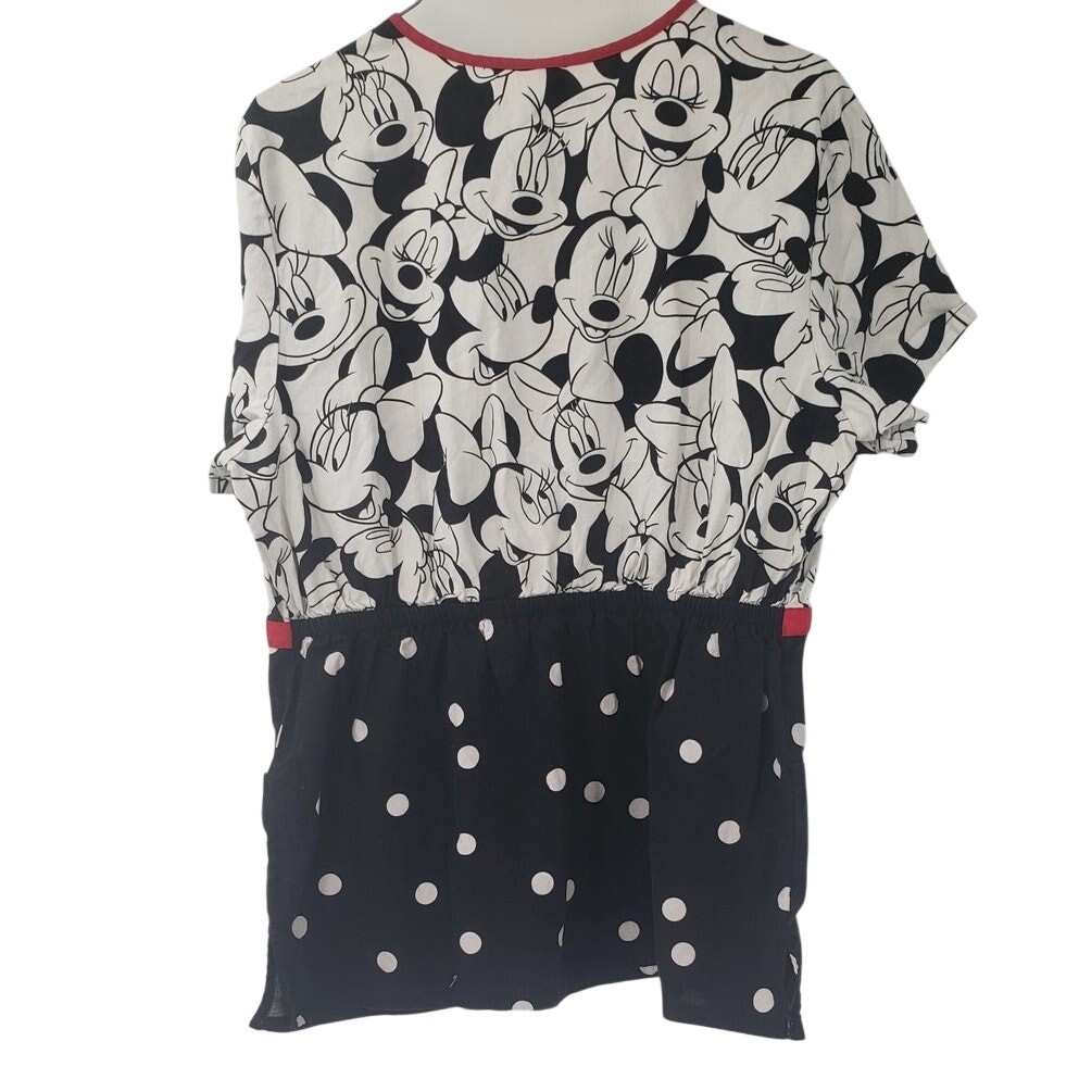 DISNEY Minnie Mouse Scrubs Top Womens Size Large L V-Neck