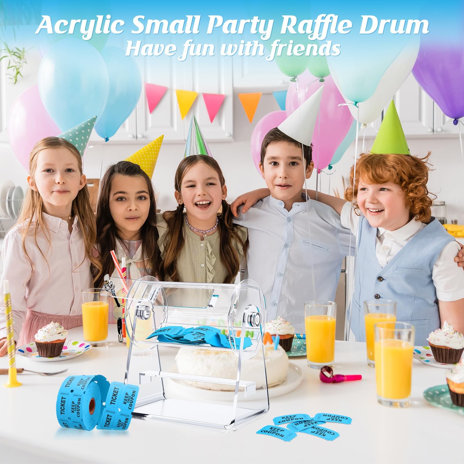 Acrylic Raffle Drum, Clear Raffle Ticket Box Drum Spinner Cage with 1000 Tick...