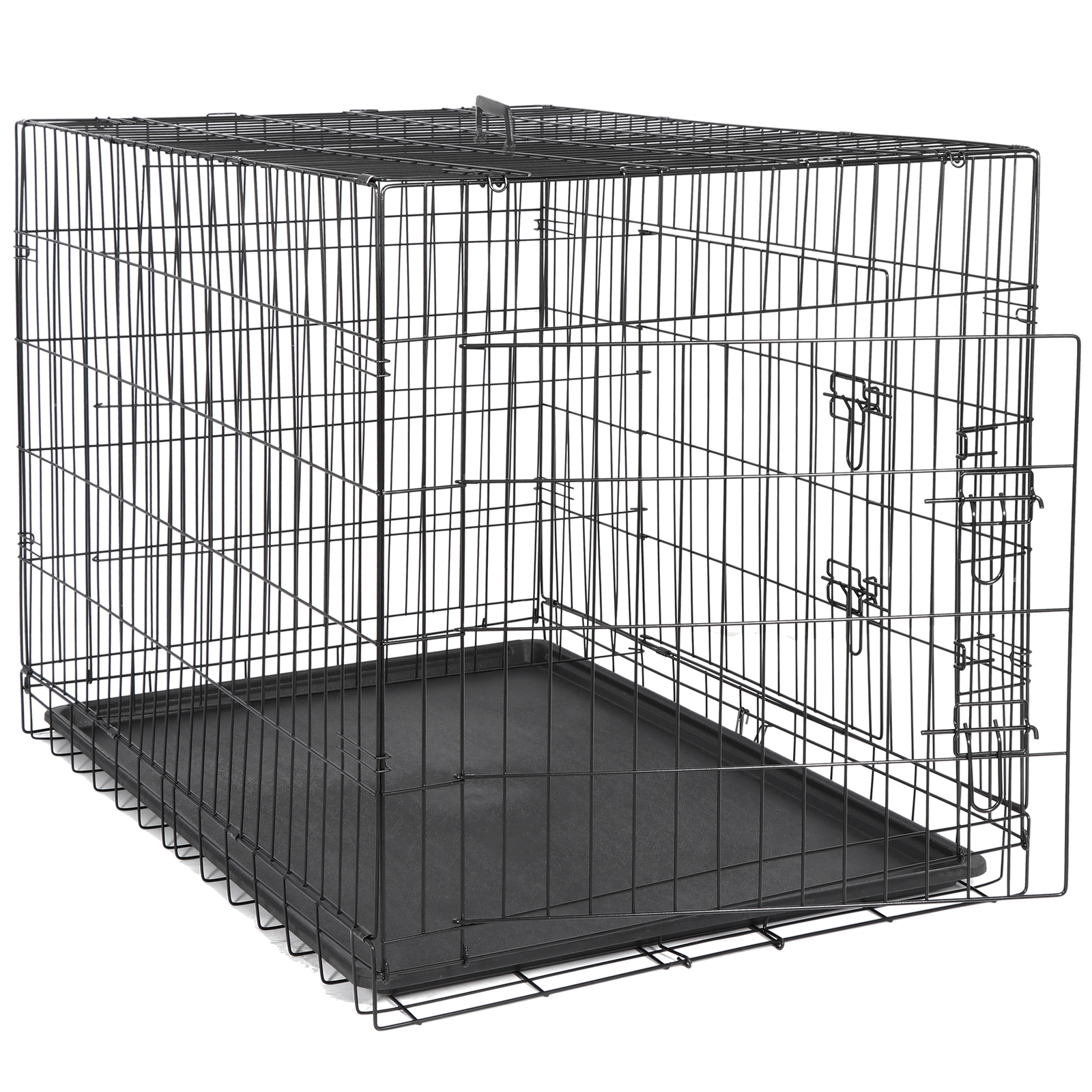 42" Large Dog Crate Kennel Folding Pet Cage 2 Door With Tray Indoor Dog House