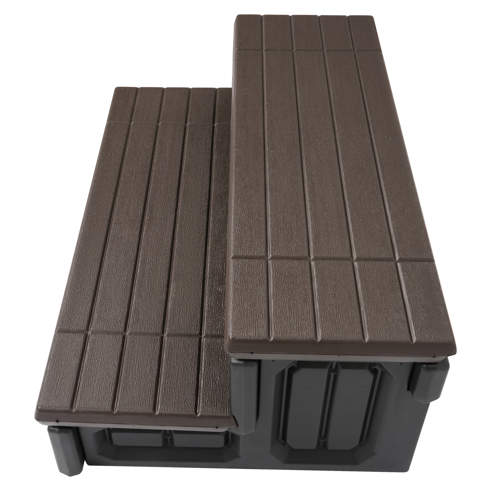 36'' Outdoor Hot Tub Steps with Storage, 2 Stairs Non-Slip Spa Steps Brown+Black