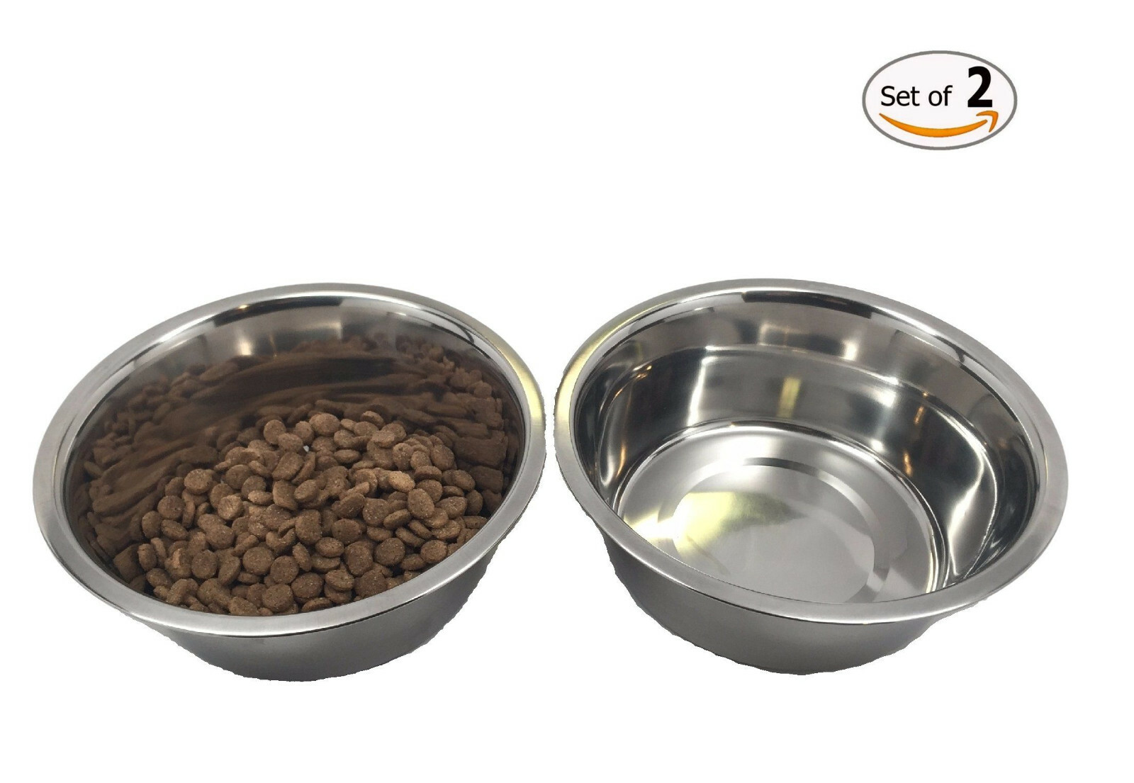 2-STAINLESS STEEL 16 0Z Standard Pet Dog Puppy Cat Food Water Bowls Dish NEW