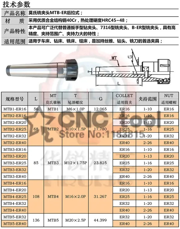Morse Taper MT1 MT2 MT3 MT4 ER11 ER16 ER20 ER25 ER32 ER40 Collet Chuck Holder