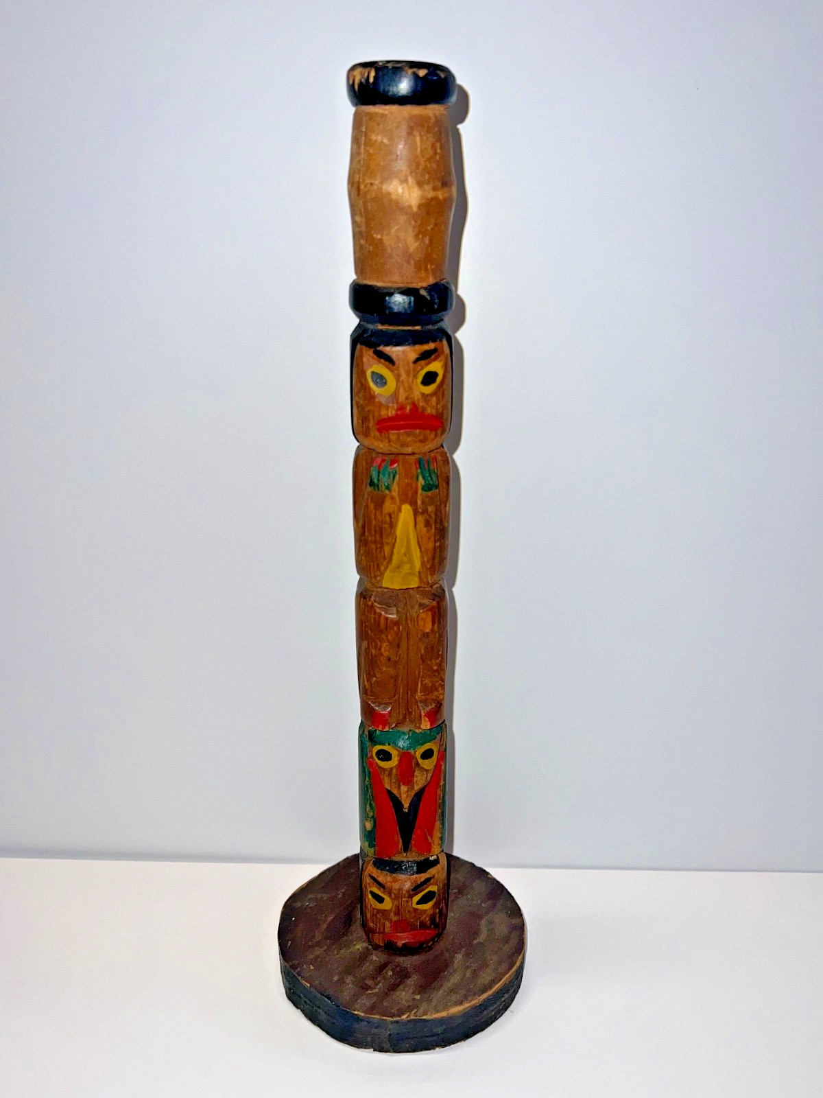 Fine Old Northwest Coast Salish or Nu-Chah-Nulth Indian Totem Candlestick; 1890s