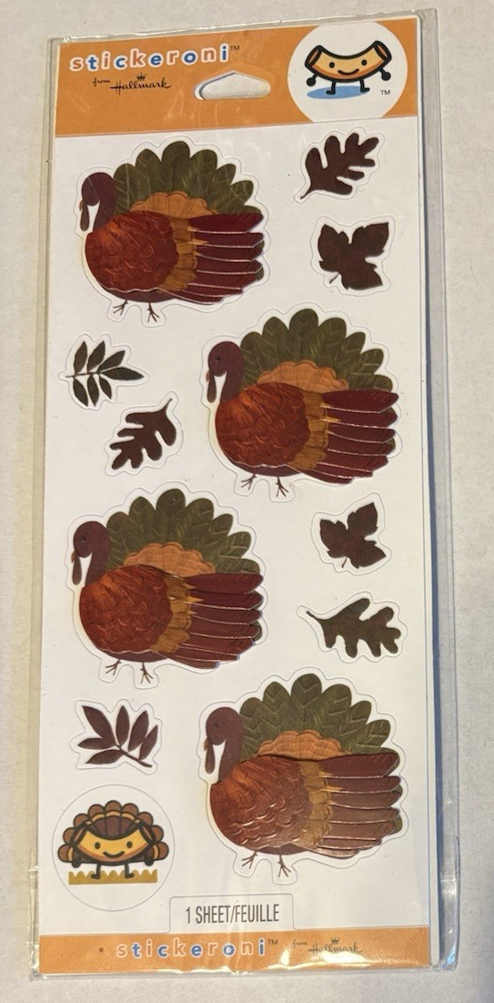 Hallmark Stickeroni Thanksgiving Stickers - Turkeys & Leaves - New In Package