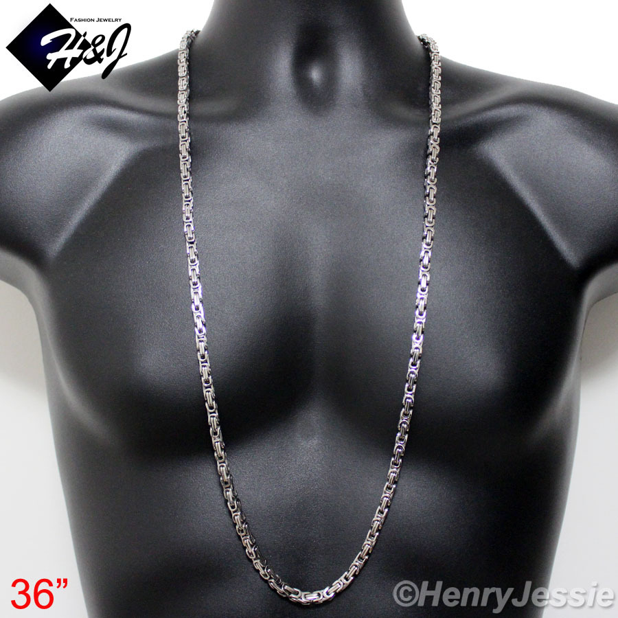 18-40"MEN's Stainless Steel 4mm/6mm/9mm Silver Byzantine Box Link Chain Necklace