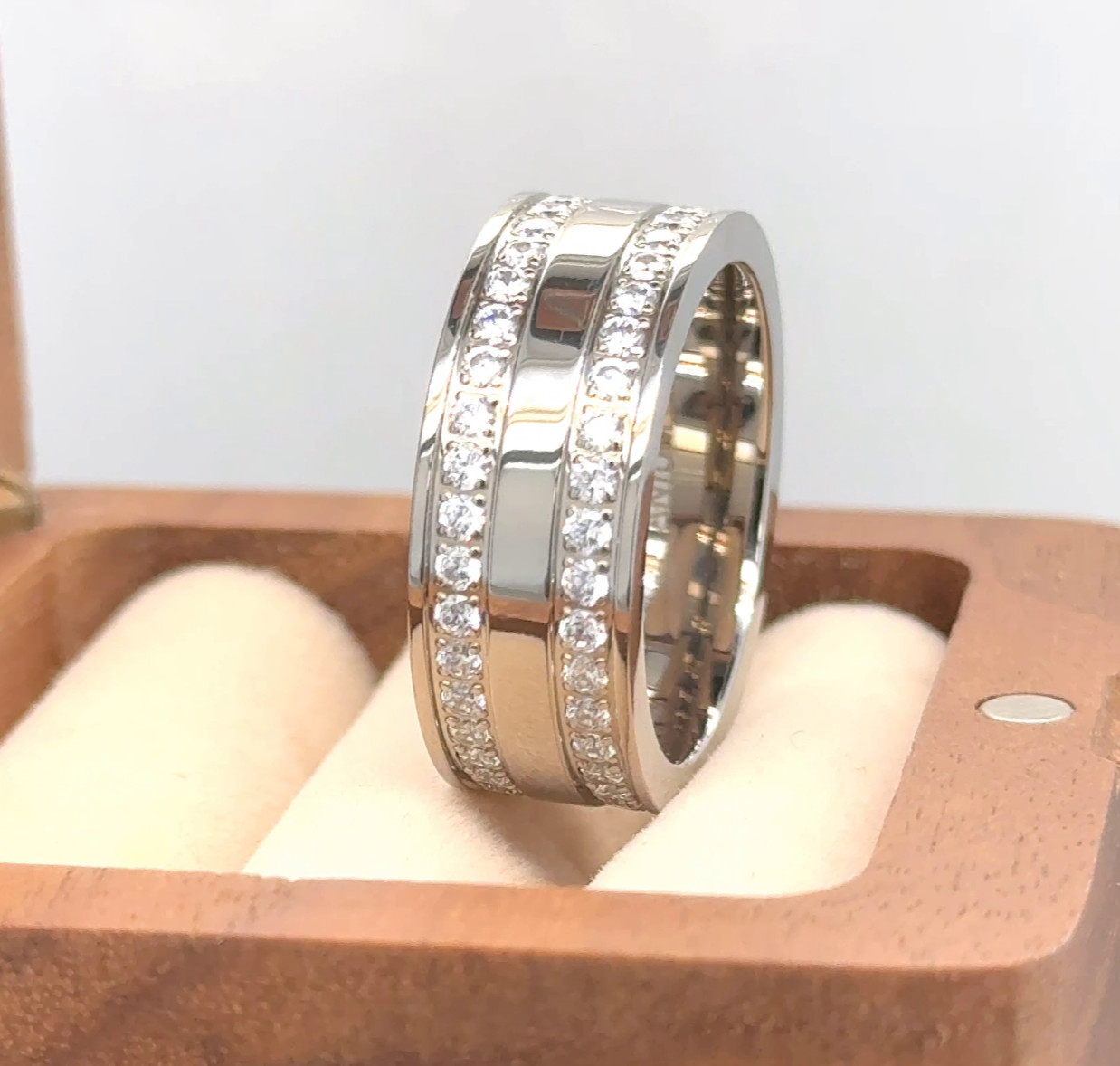 Mens Titanium Ring, Titanium Wedding Band, CZ Eternity Ring, Round cut CZ Band