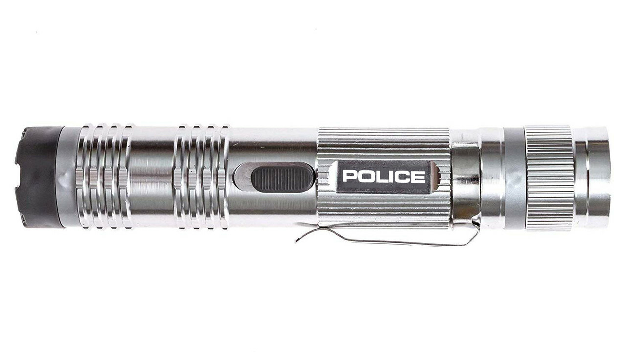 POLICE Metal Stun Gun M12 680 BV Rechargeable LED Flashlight - Grey