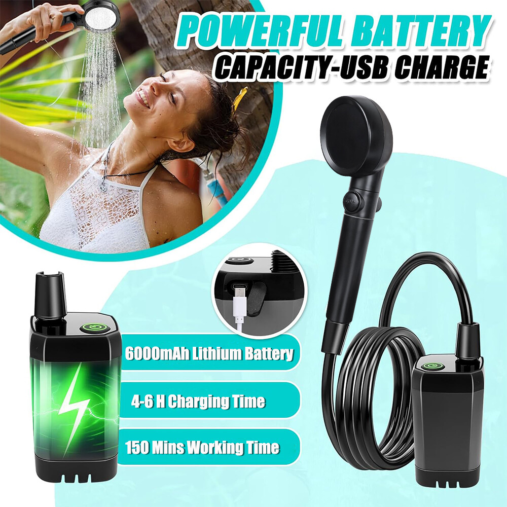 Portable Camping Shower 6000mAh Rechargeable Outdoor Electric Camp Shower Pump