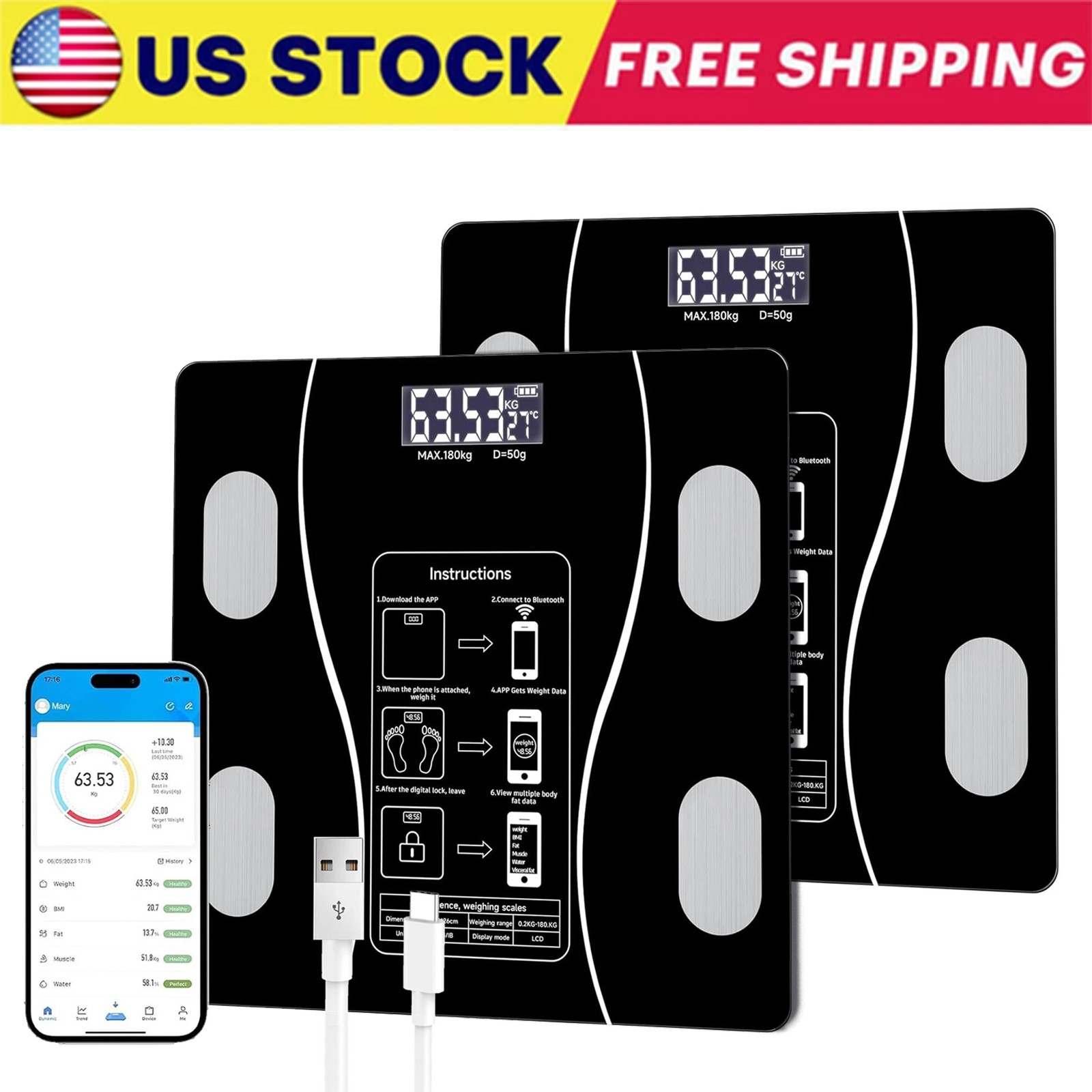 Smart Scale for Body Weight Digital Bathroom Scale BMI Bluetooth Body Fat Scale