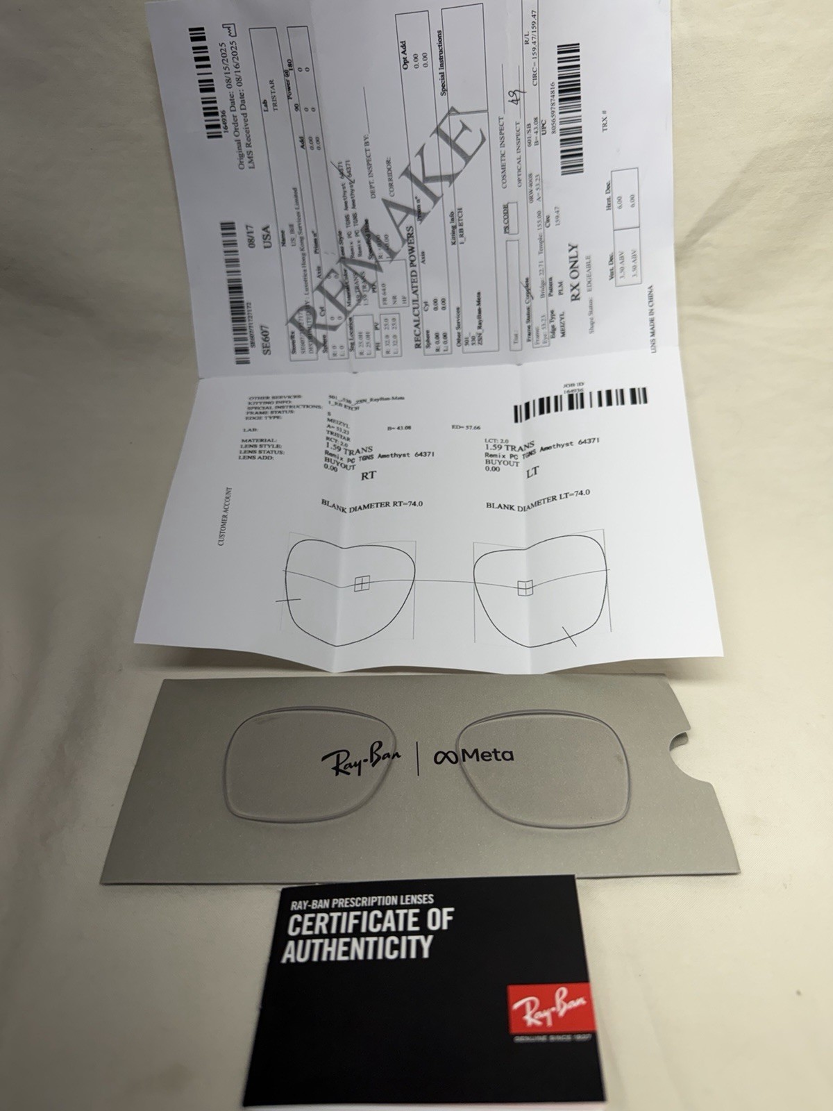 Authentic Ray Ban Meta RW4008 53mm Transitions Amethyst Lenses Purple RX 0.00