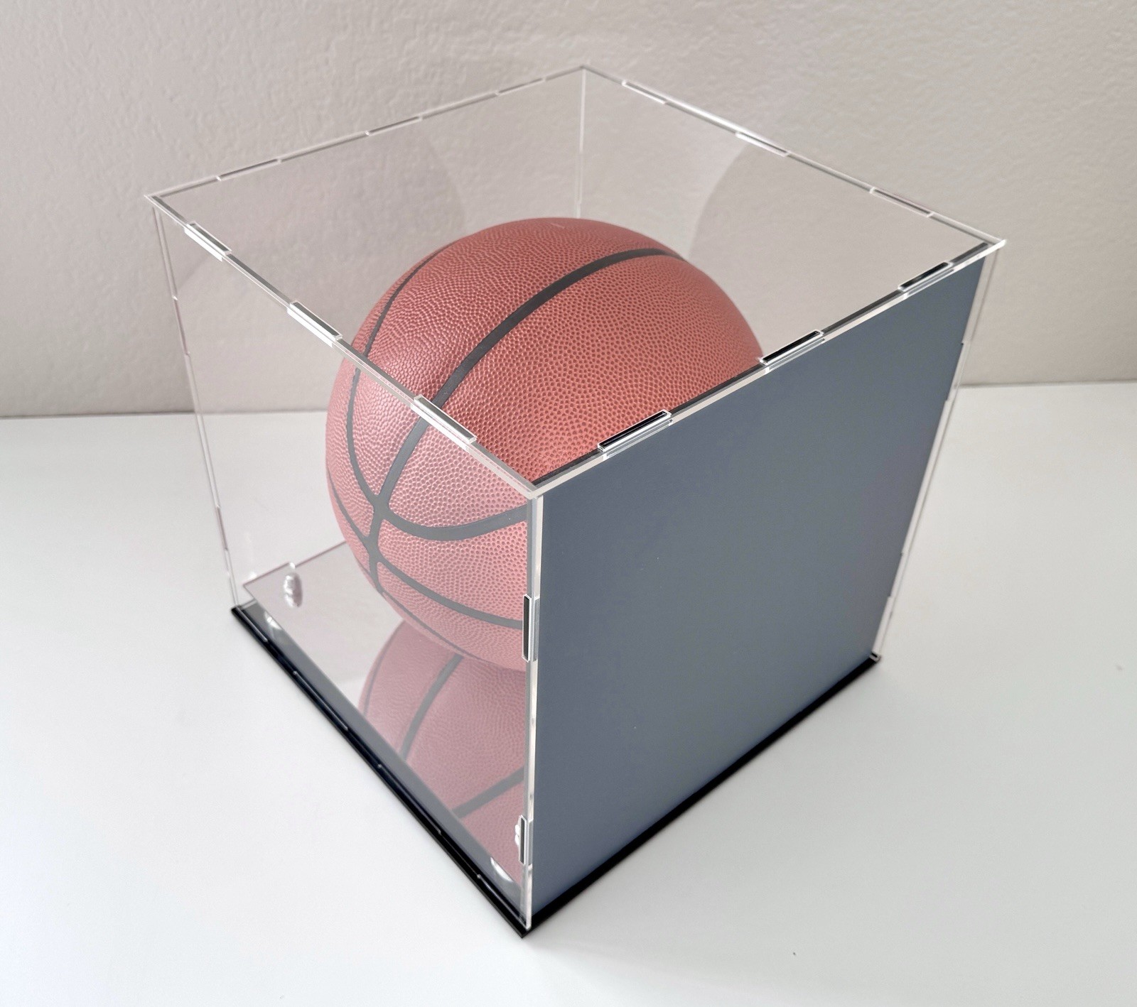 Basketball Display Case with Silver Cones, Mirror Base and Mirror Back