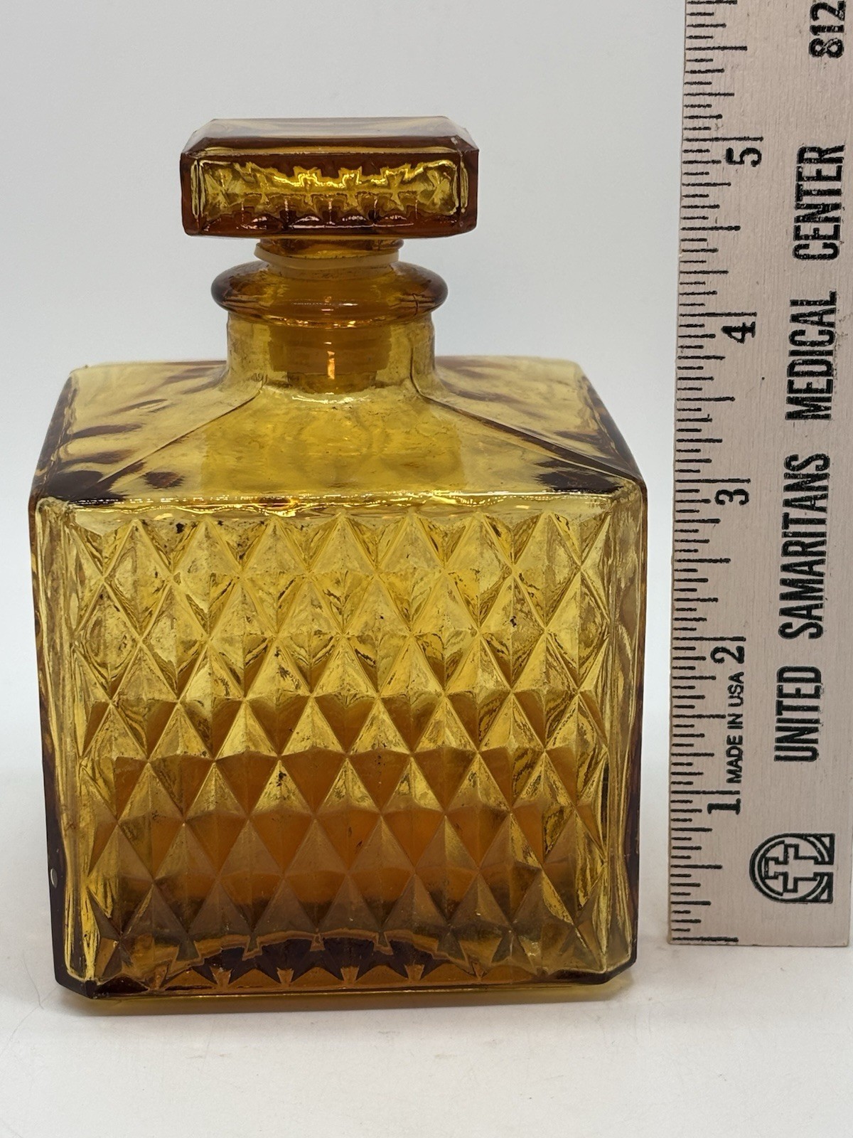 Vintage 1970’s Amber Glass Decanter/ Barware Home Decor 5”