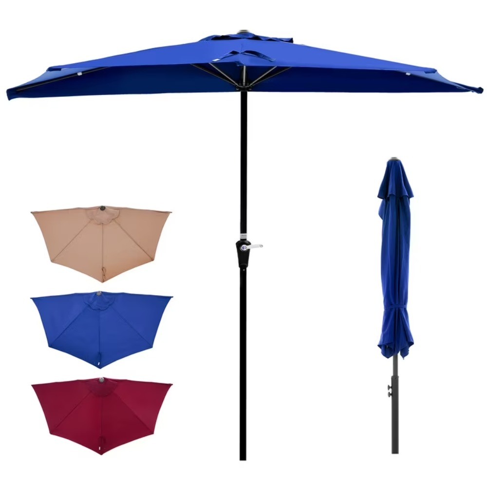 Half Umbrella Outdoor Patio，9 FT scalloped Patio Umbrella with Easy Crank