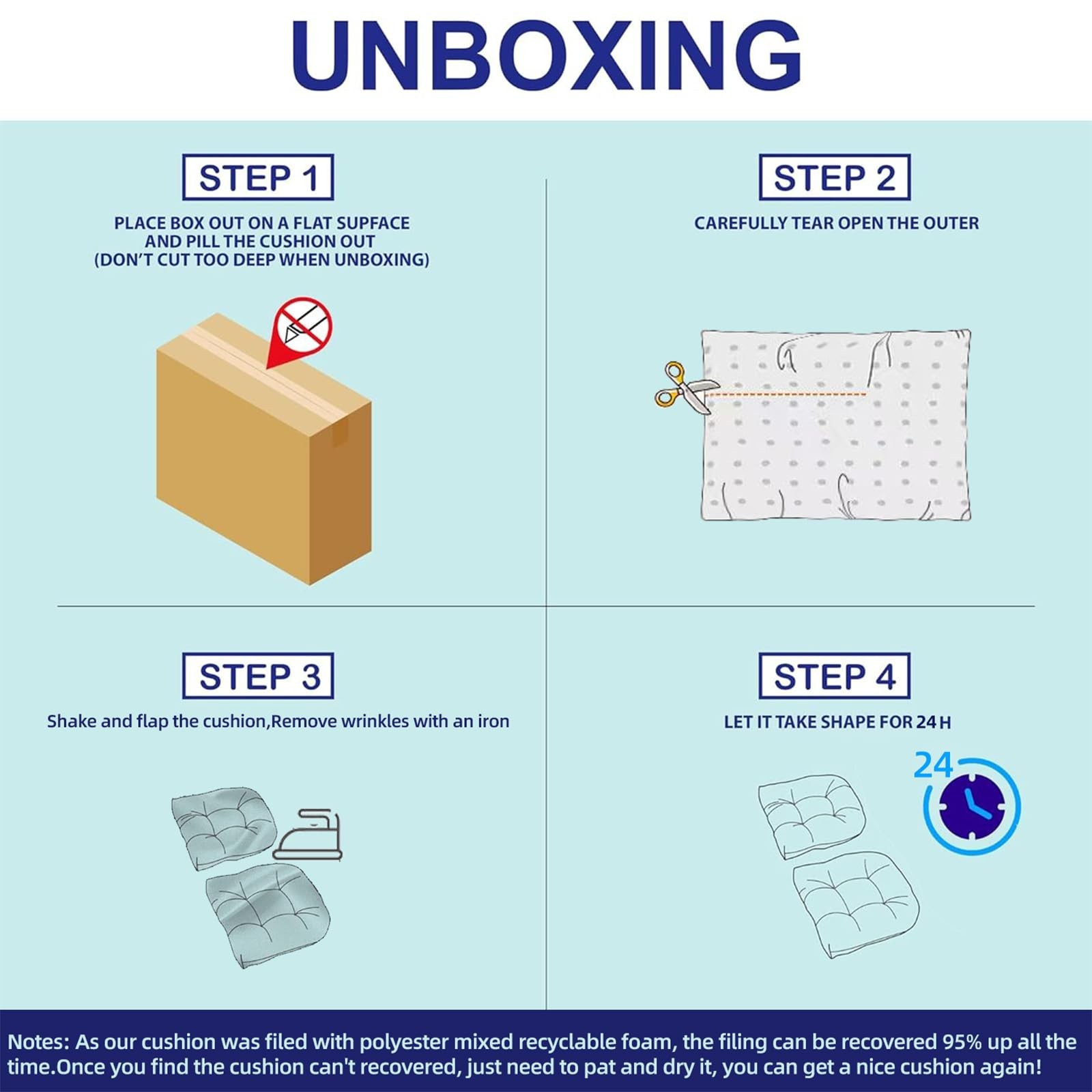 Outdoor Chair Cushions Set 22x22x4 Inch Seat Pads with Ties for Patio