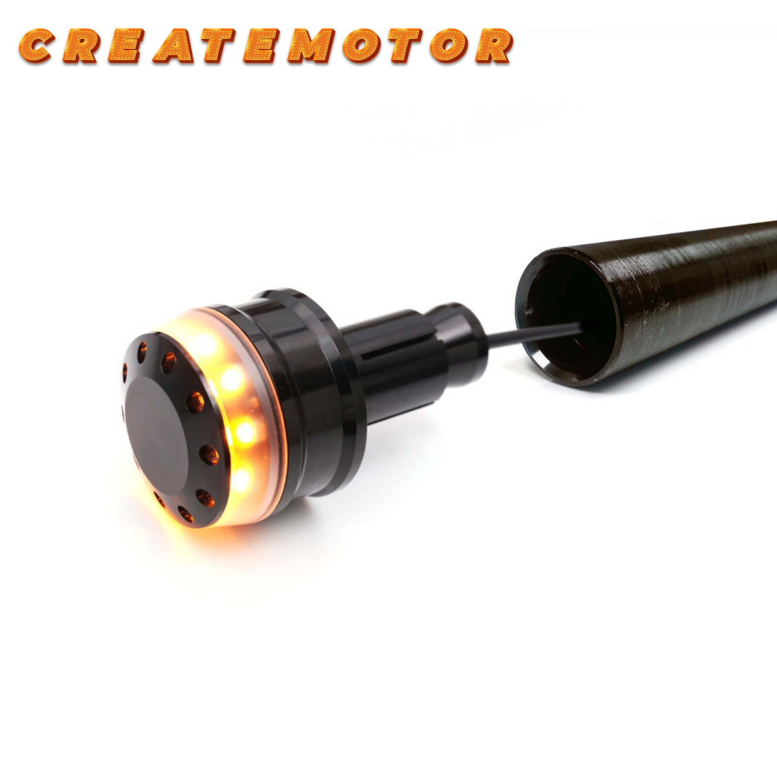 Motorcycle LED Bar End Lights | Amber Turn Signal Indicators | Black Finish
