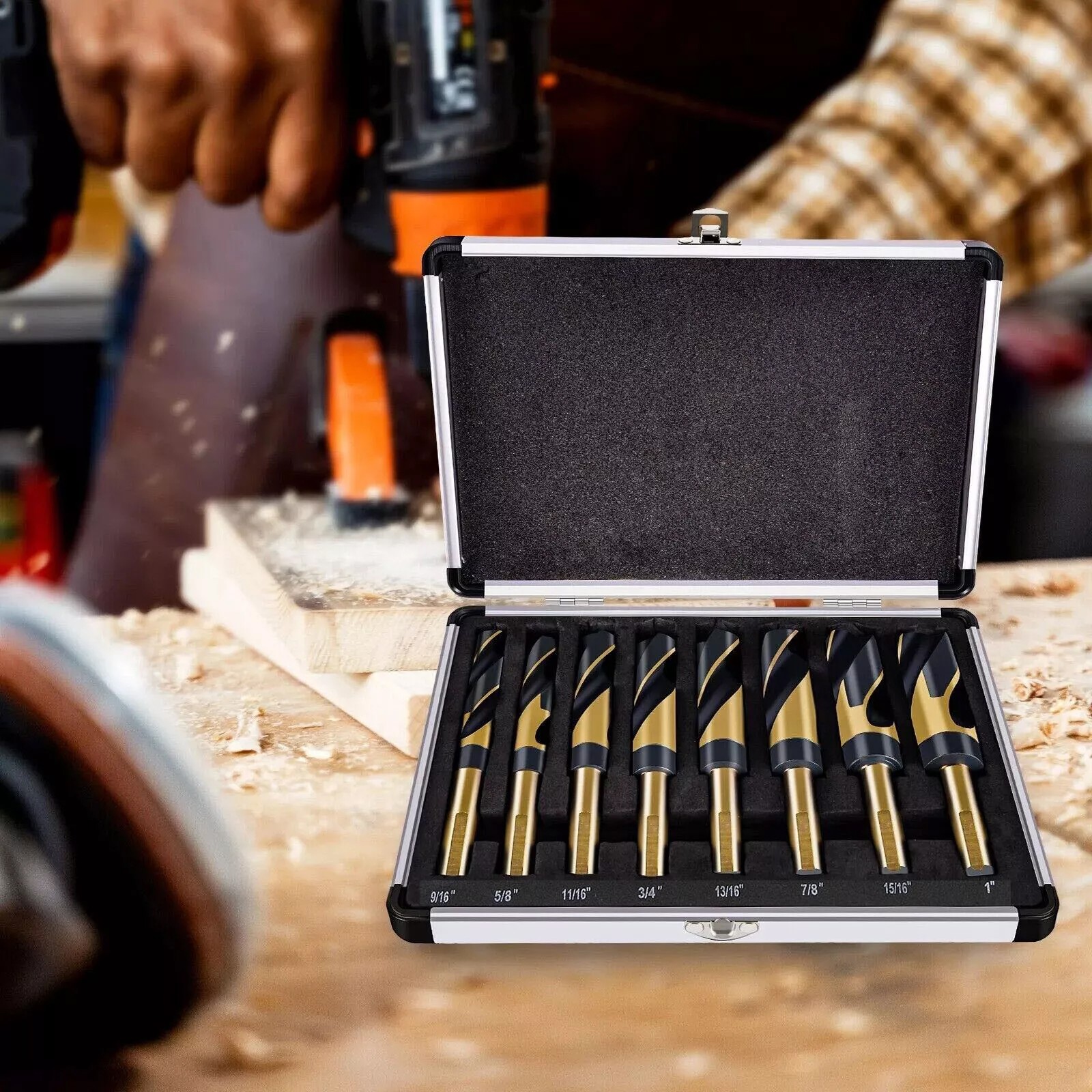 8pc HSS Cobalt Silver & Deming Drill Bits Set, Large Size 9/16" to 1", Reduced 1