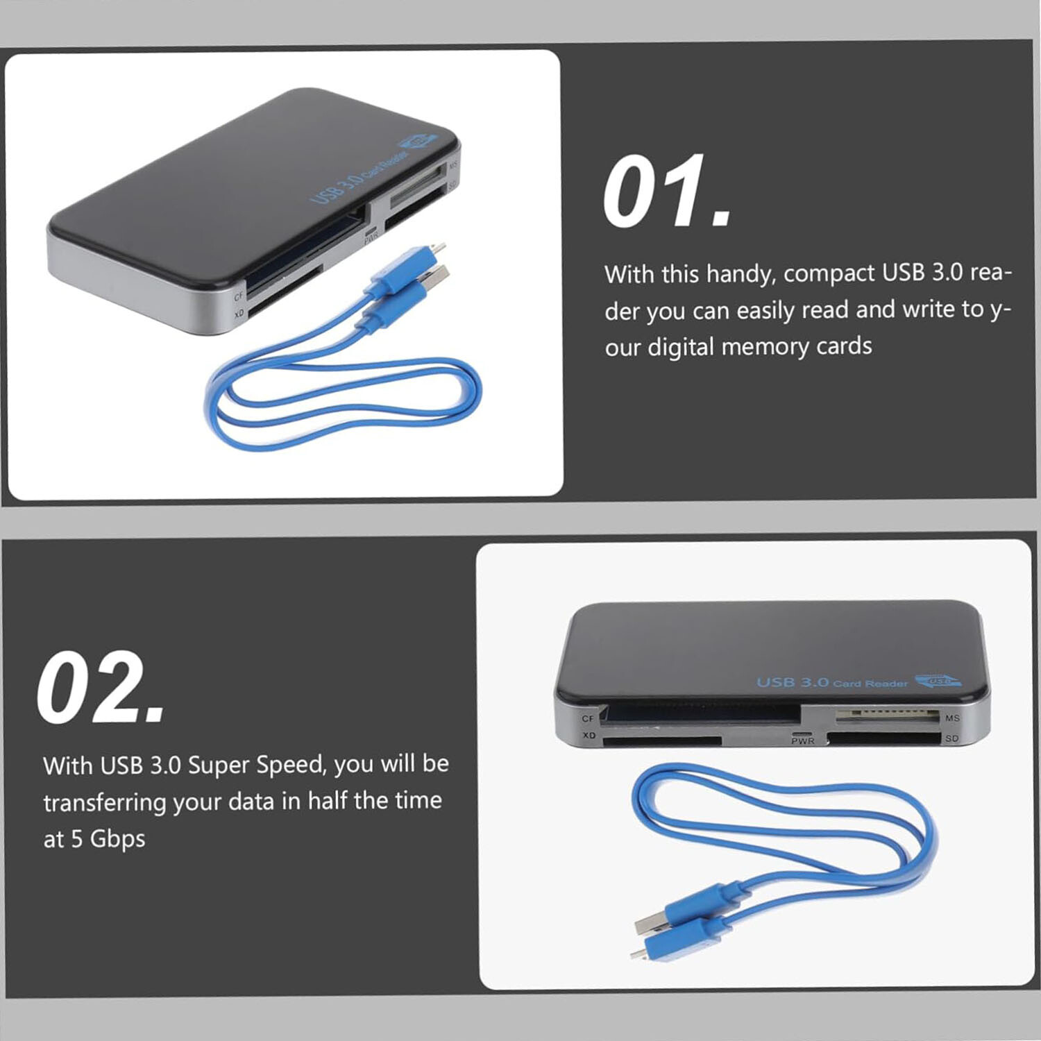 USB 3.0 Memory Card Reader Adapter 5GBPS Fit CF/TF/SD/Micro SD/XD/M2/MS Card Lot