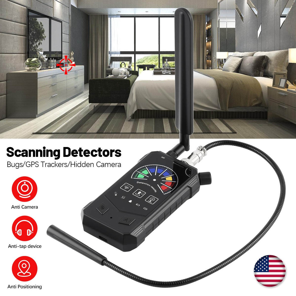 Wireless RF Detector Anti-Spy Camera GSM GPS Bug Tracker Finder Scanner Device